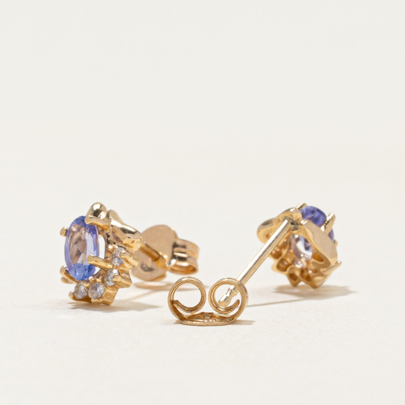 14k Tanzanite & Diamond Stud Earrings | 0.40ctw, 0.07ctw
