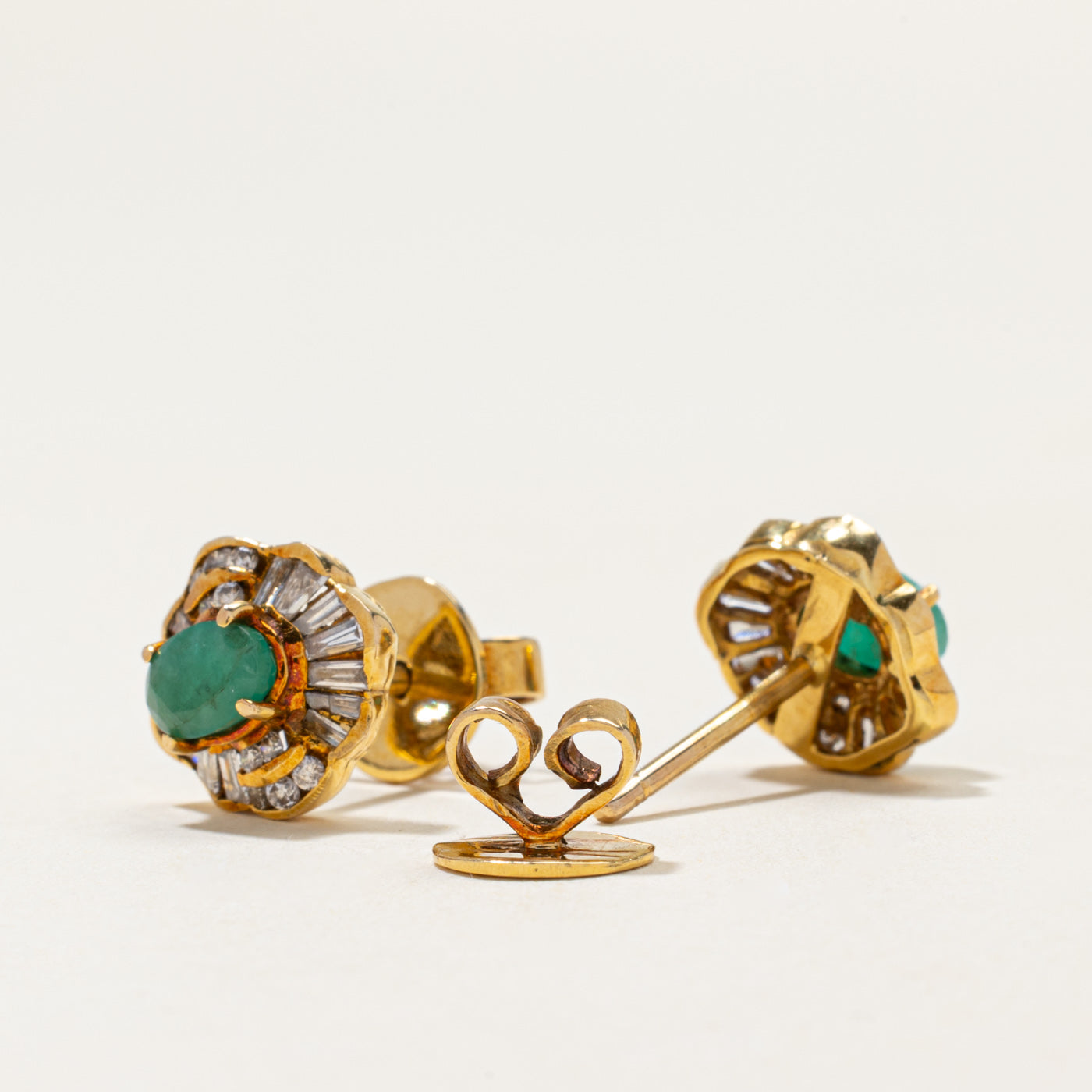 Emerald & Diamond Cluster Stud Earrings | 0.84ctw, 0.46ctw