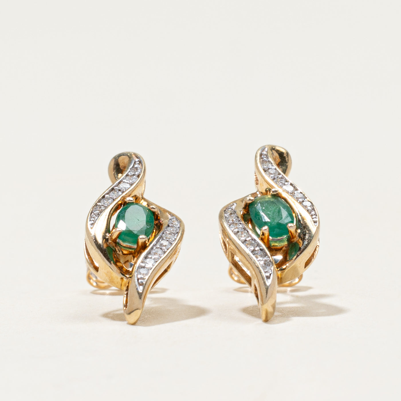 10k Emerald & Diamond Waterfall Stud Earrings | 0.32ctw, 0.10ctw