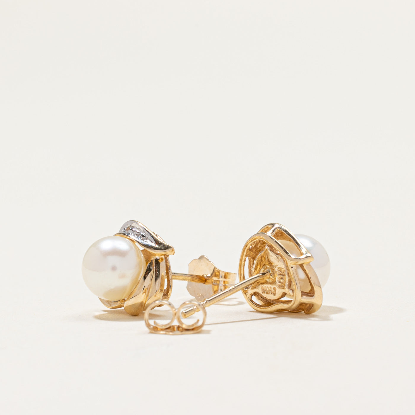 Pearl & Diamond Stud Earrings | 0.004ctw