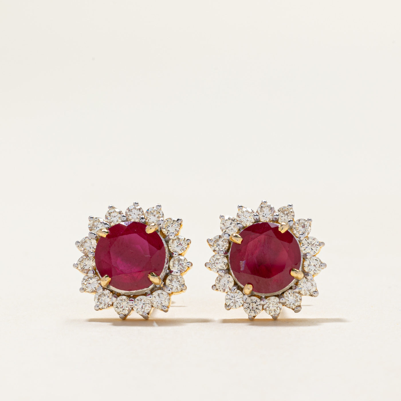 14k Ruby & Diamond Petal Stud Earrings | 3.50ctw, 0.90ctw