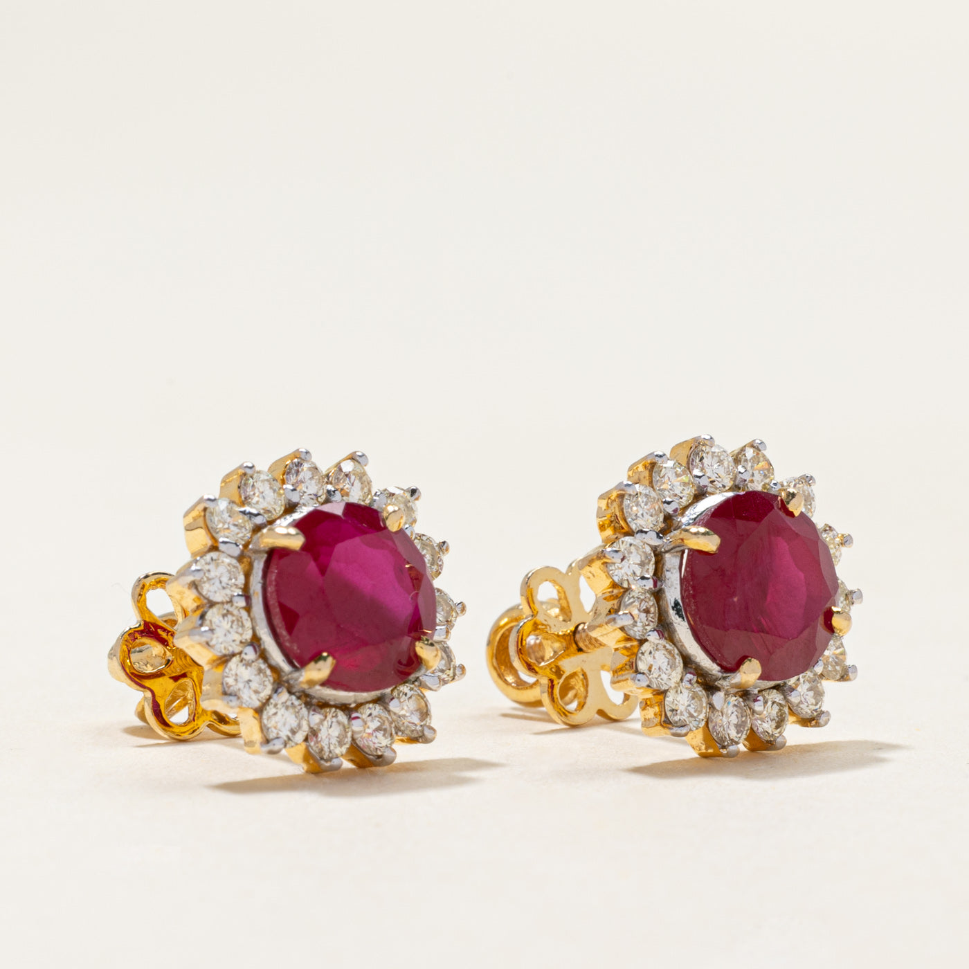 14k Ruby & Diamond Petal Stud Earrings | 3.50ctw, 0.90ctw