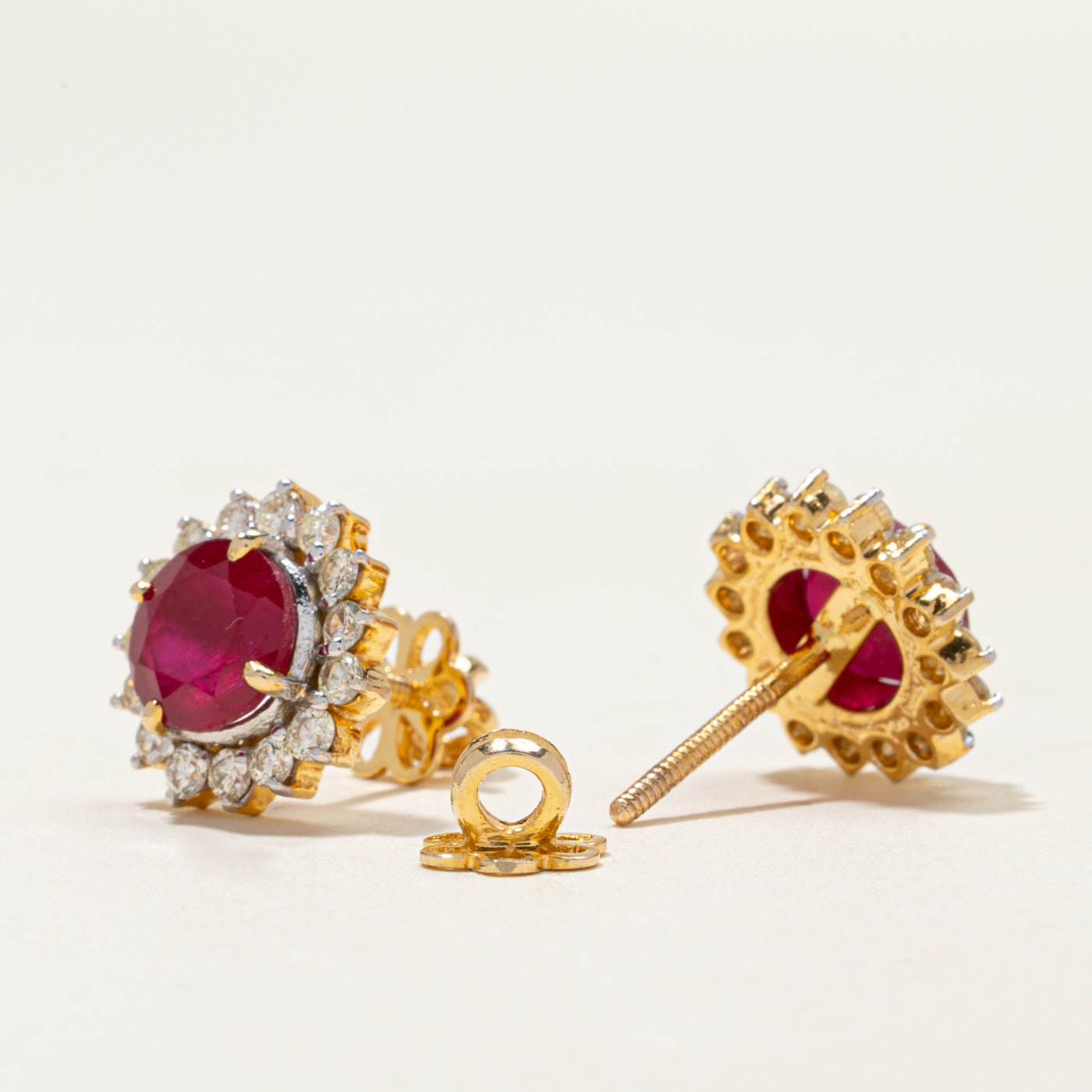 14k Ruby & Diamond Petal Stud Earrings | 3.50ctw, 0.90ctw