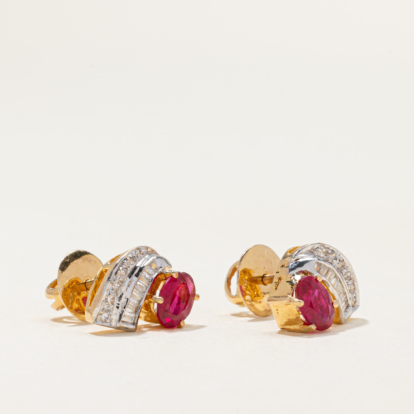 14k Synthetic Ruby & Natural Diamond Waterfall Stud Earrings | 1.60ctw, 0.21ctw |