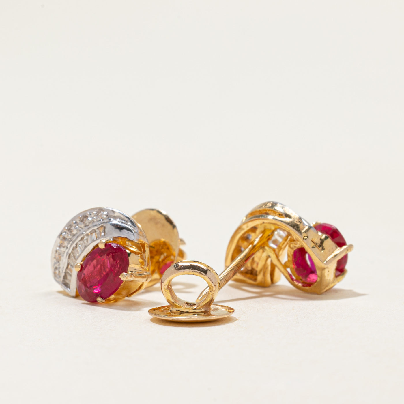 14k Synthetic Ruby & Natural Diamond Waterfall Stud Earrings | 1.60ctw, 0.21ctw |