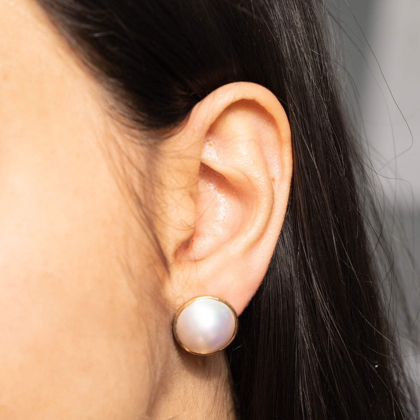 14k Bezel Set Pearl Stud Earrings