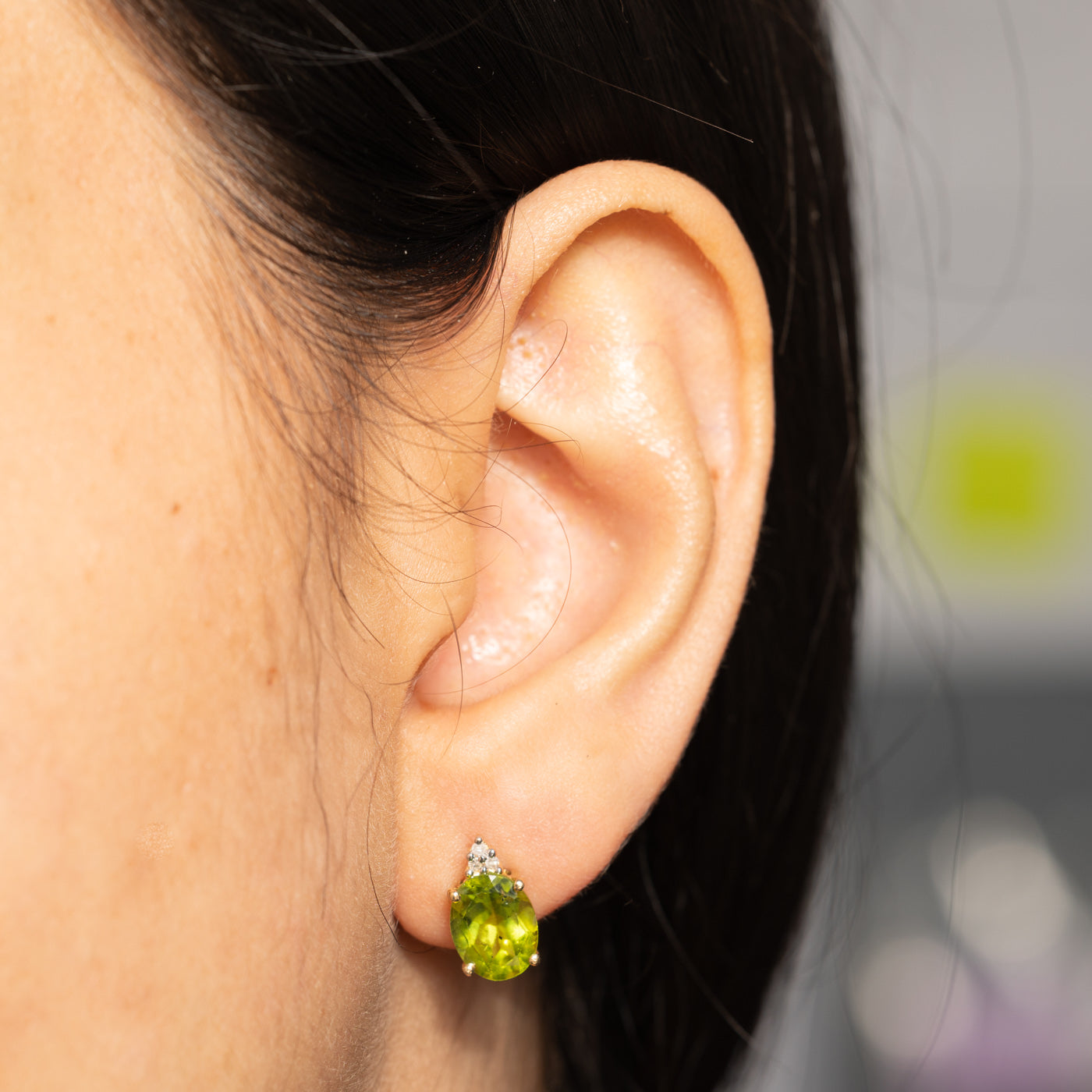 14k Peridot & Diamond Stud Earrings | 3.00ctw, 0.03ctw