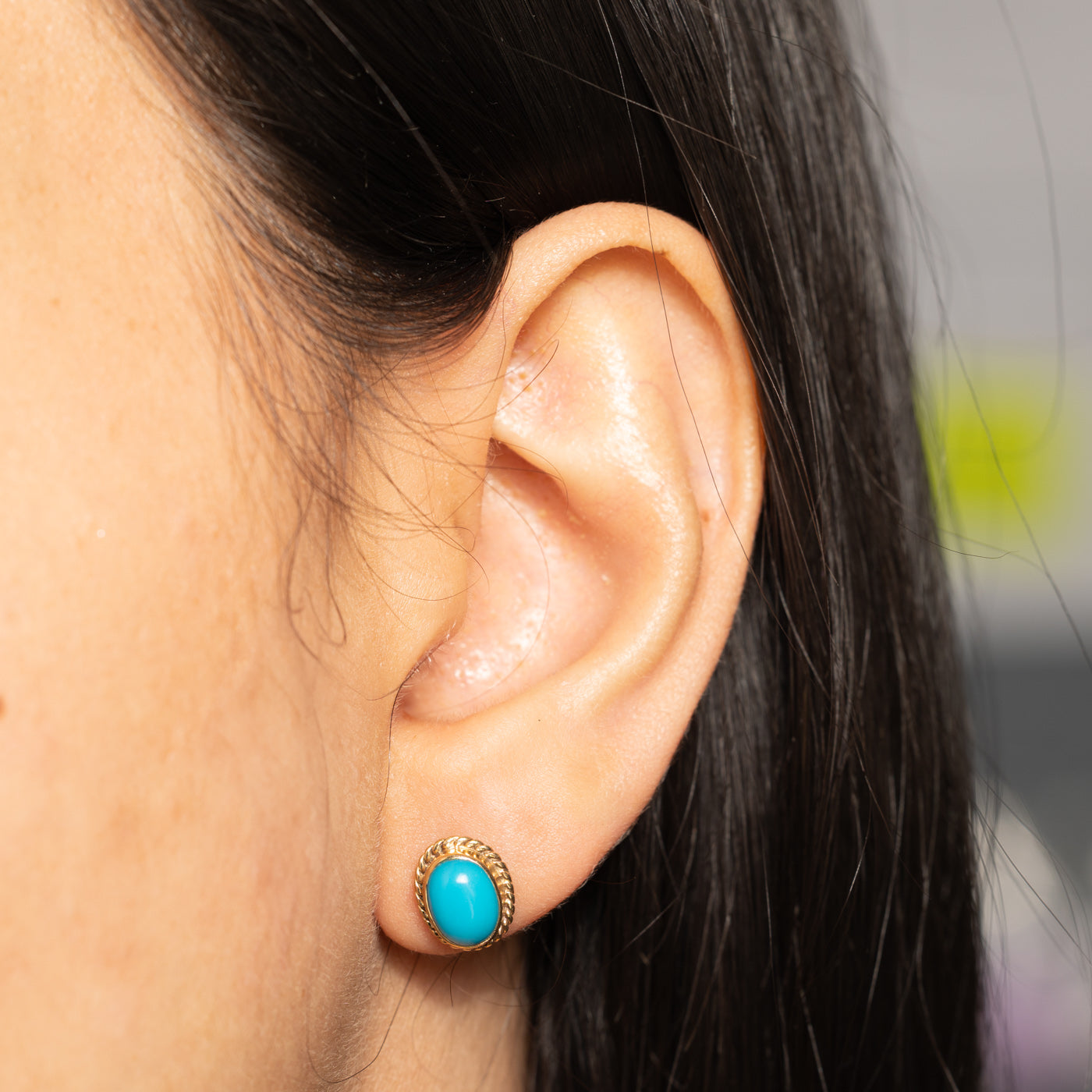 Boucles d'oreilles puces en turquoise 10 carats | 3,00 ct