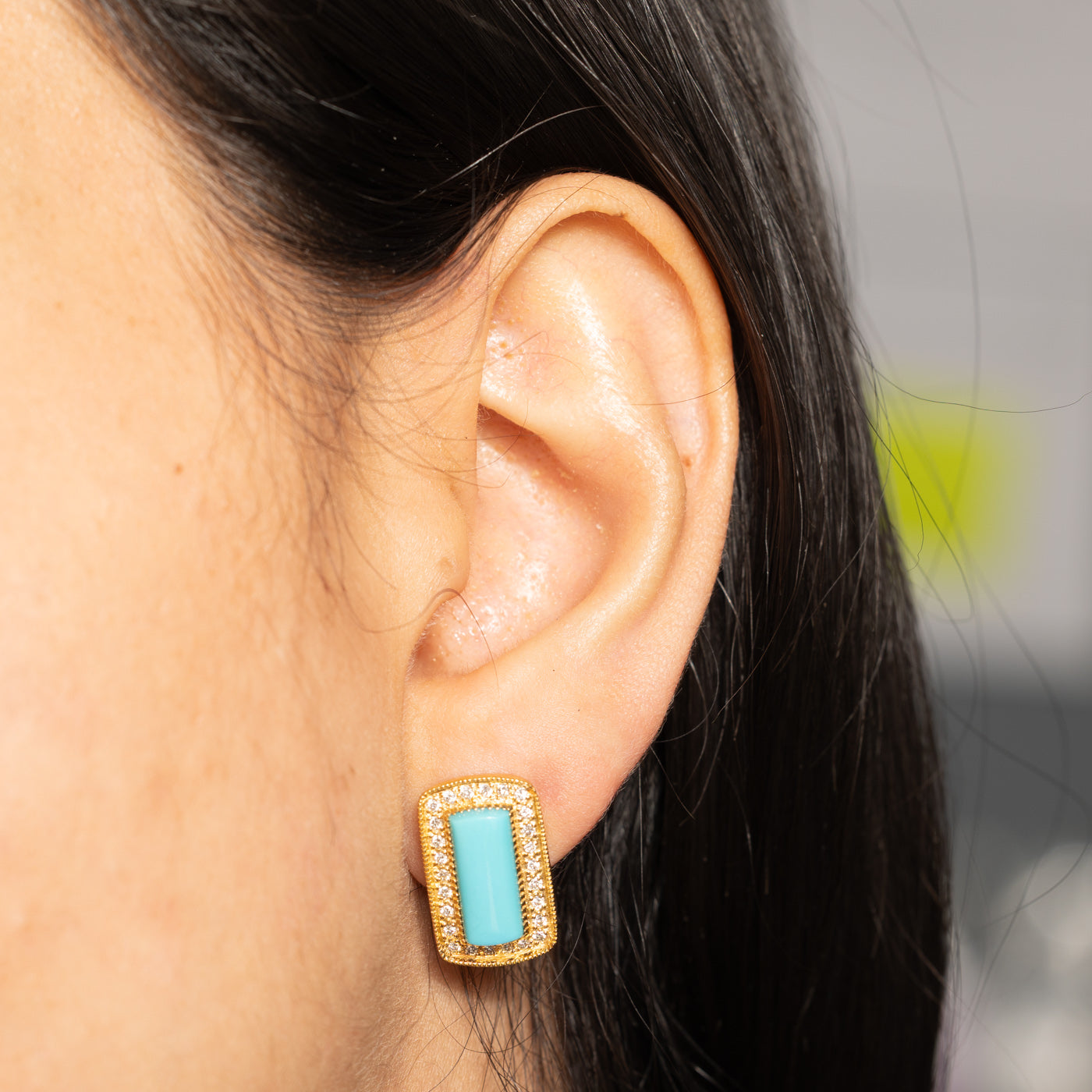 18k Turquoise Stud & Diamond Stud Earrings | 5.00ctw, 0.40ctw