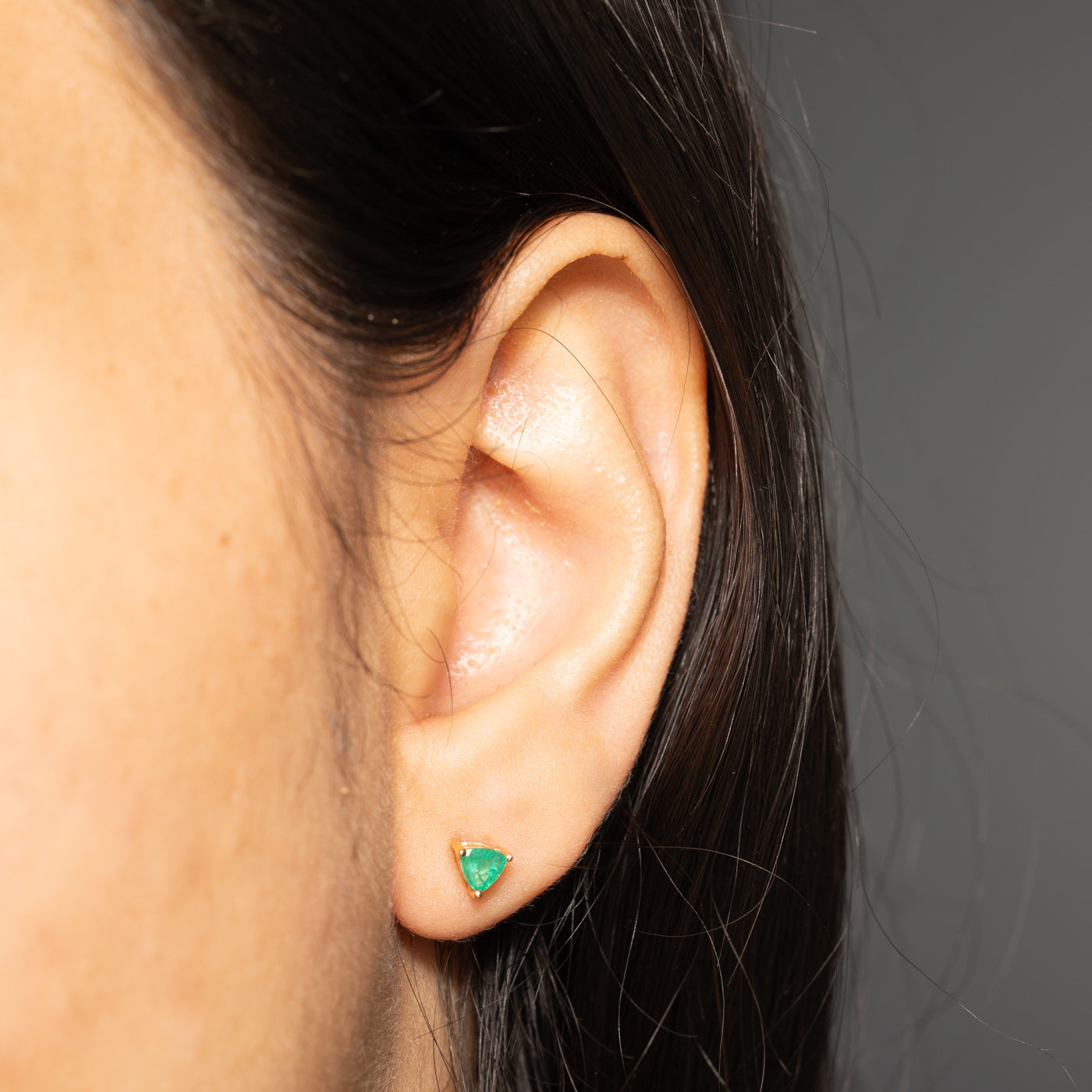14k Trillion Cut Emerald Stud Earrings | 0.40ctw