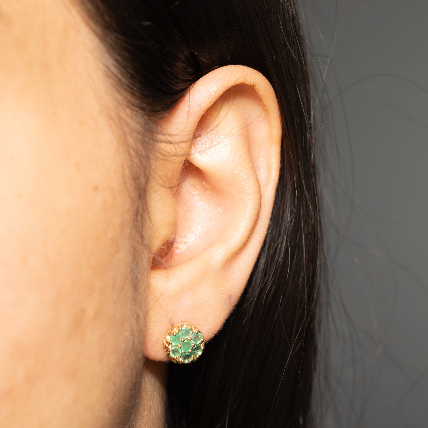Emerald Round Cluster Stud Earrings | 0.35ctw