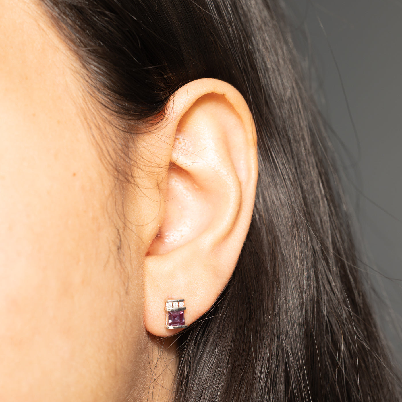 10k Synthetic Sapphire & Natural Diamond Stud Earrings | 0.65ctw, 0.03ctw
