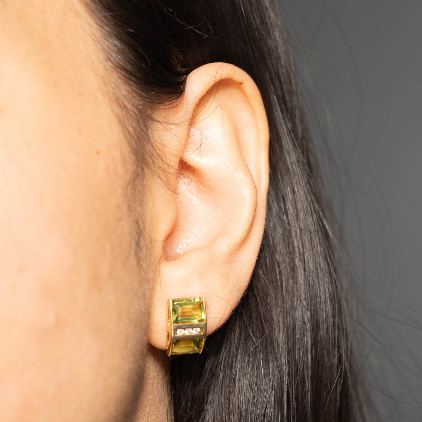 14k Green Glass & Diamond Stud Earrings | 5.00ctw, 0.06ctw
