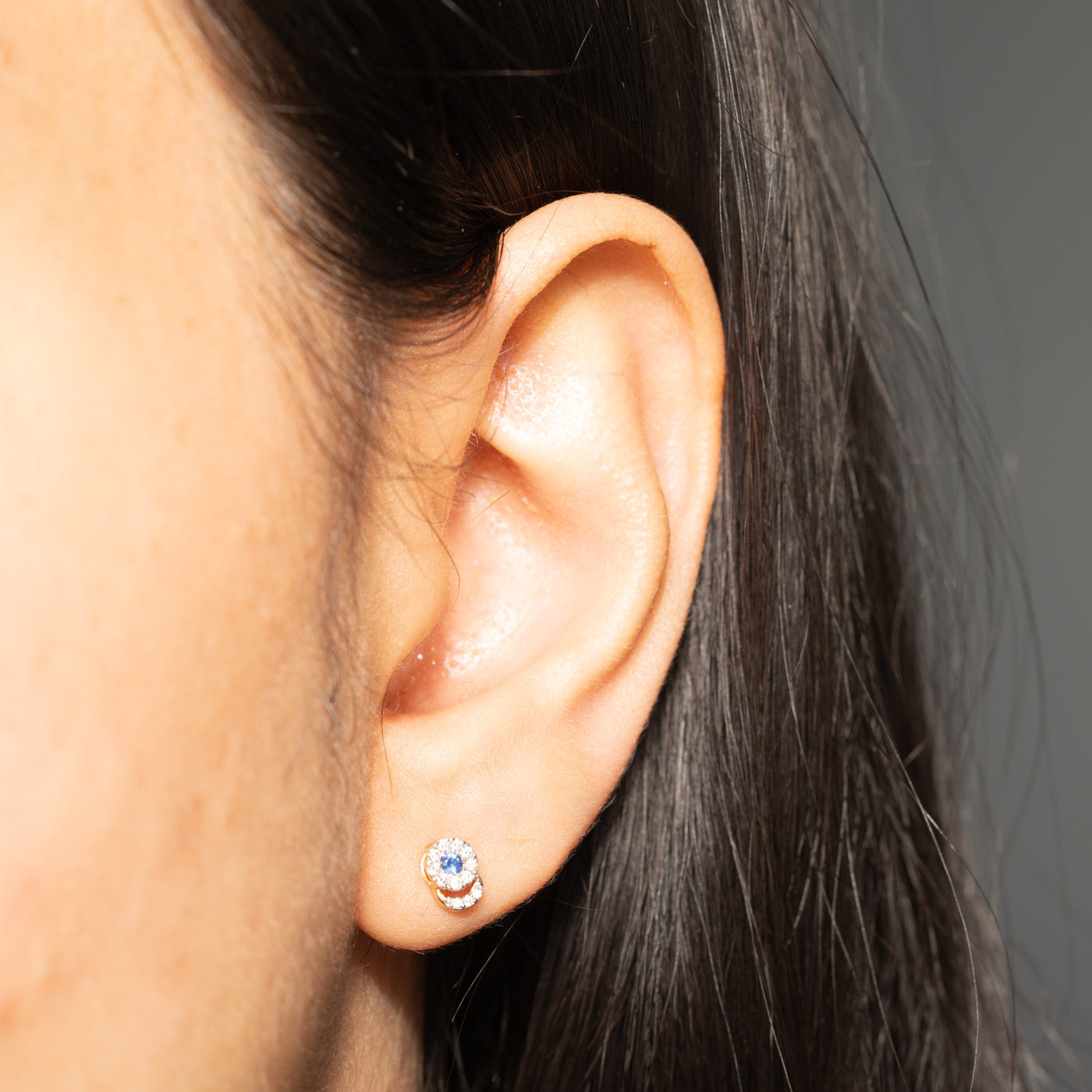 18k Synthetic Sapphire & Natural Diamond Stud Earrings | 0.04ctw, 0.12ctw