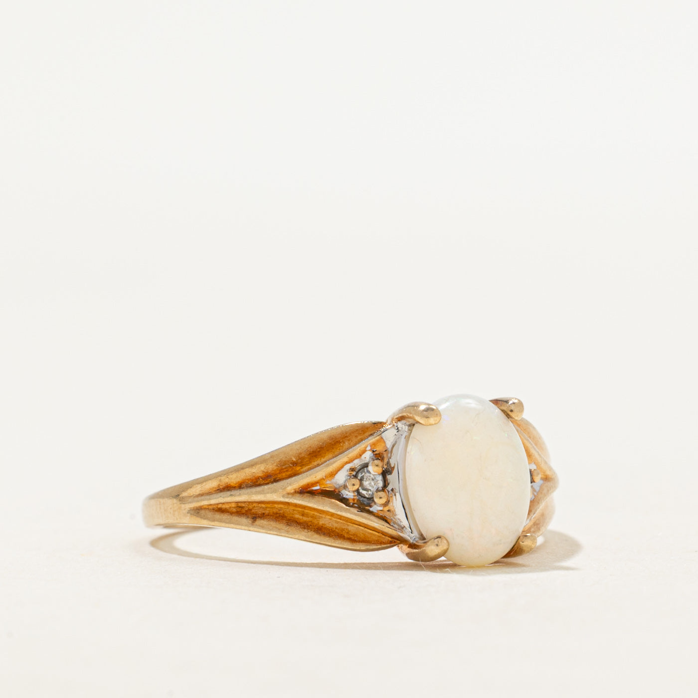 Opal & Diamond Grooved Tapered Ring | 0.75ct, 0.02ctw | SZ 7.5