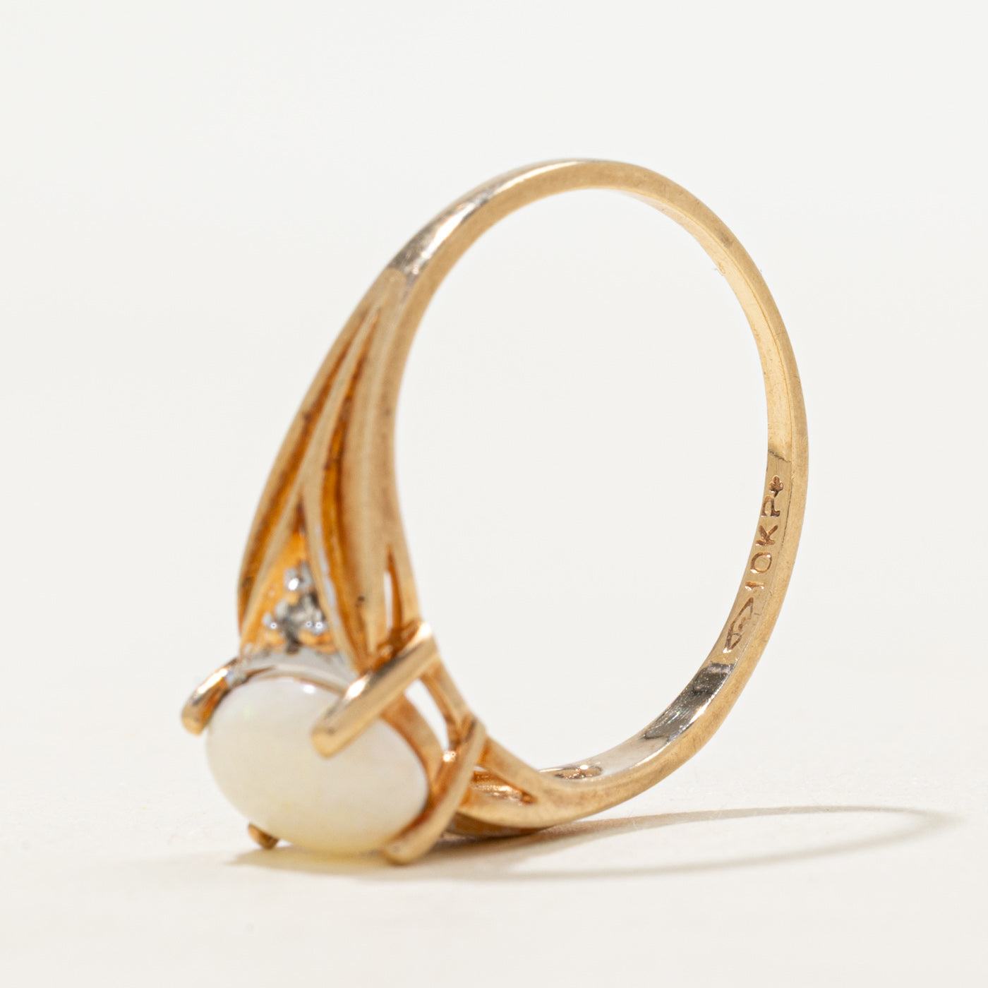 Opal & Diamond Grooved Tapered Ring | 0.75ct, 0.02ctw | SZ 7.5