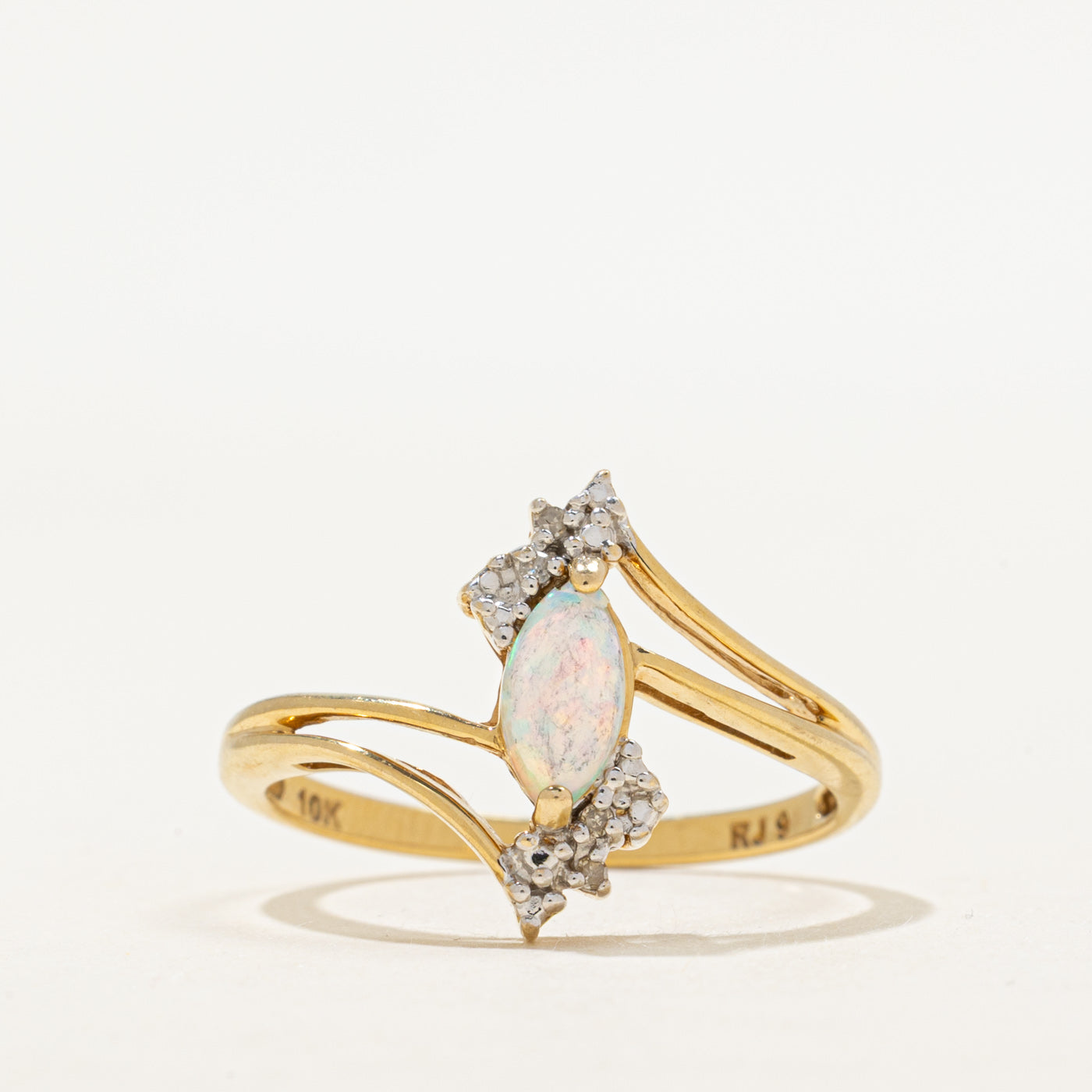 Cabochon Opal & Diamond Open Bypass Ring | 0.25ct, 0.02ctw | SZ 9