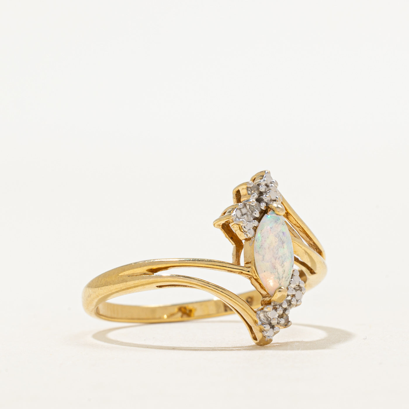 Cabochon Opal & Diamond Open Bypass Ring | 0.25ct, 0.02ctw | SZ 9