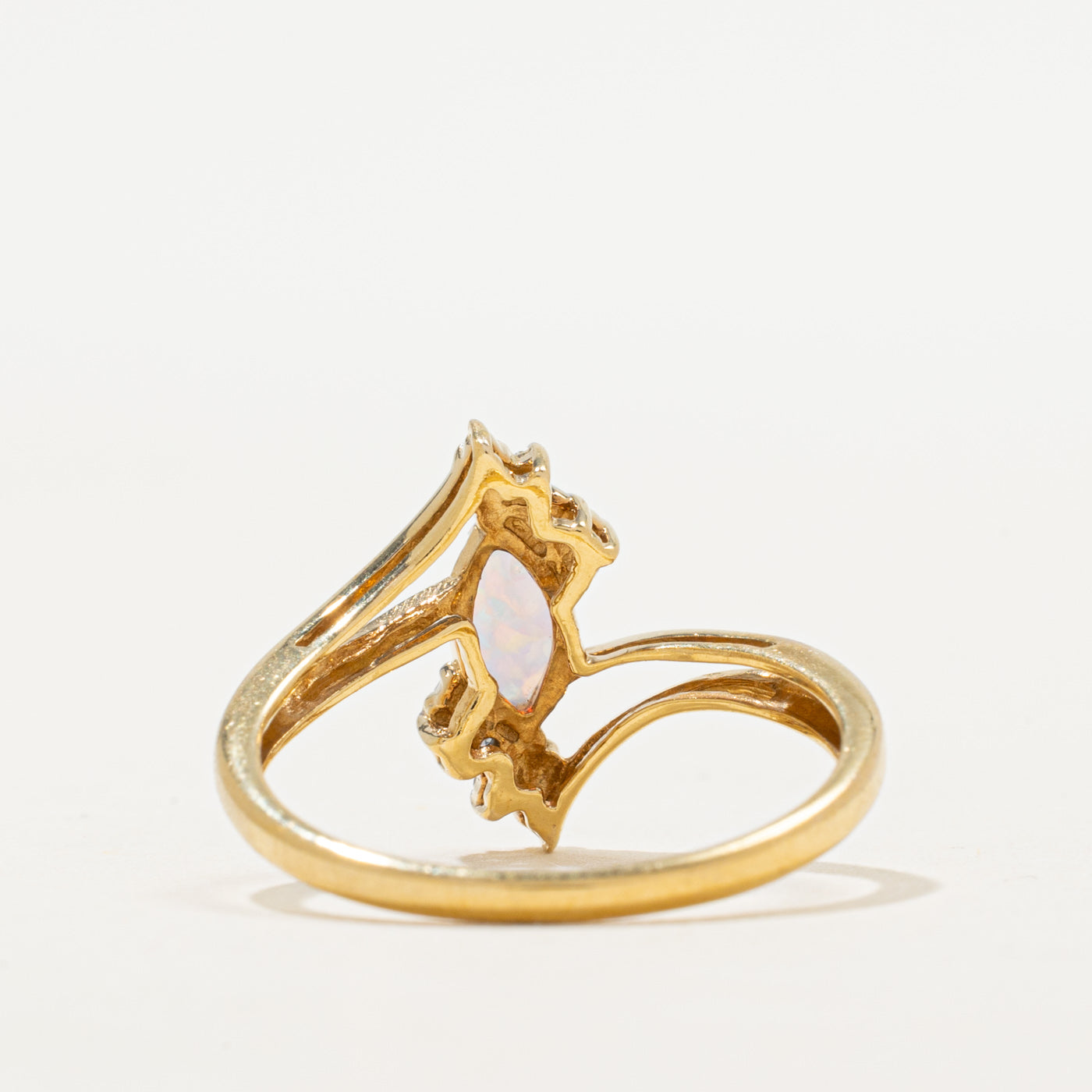 Cabochon Opal & Diamond Open Bypass Ring | 0.25ct, 0.02ctw | SZ 9