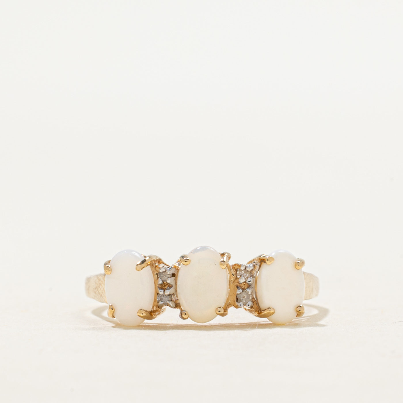 Three Stone Opal & Diamond Ring | 0.75ctw, 0.02ctw | SZ 8