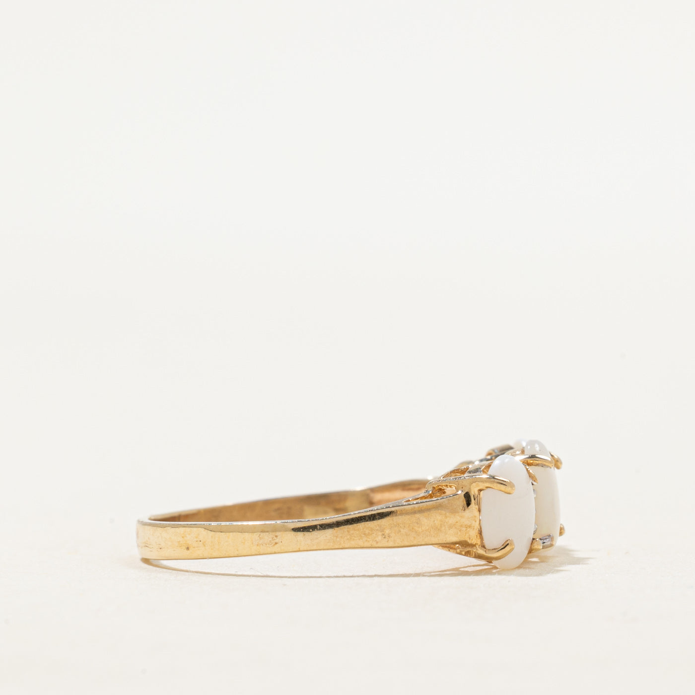 Three Stone Opal & Diamond Ring | 0.75ctw, 0.02ctw | SZ 8