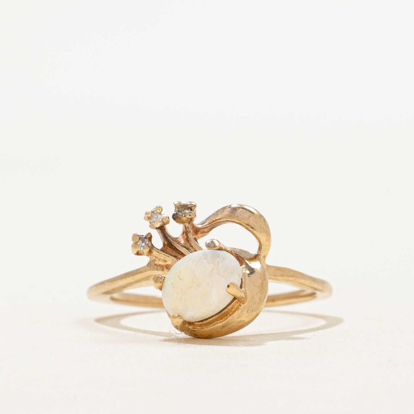 Cabochon Opal & Diamond Abstract Ring | 0.55ct, 0.02ctw | SZ 6.75