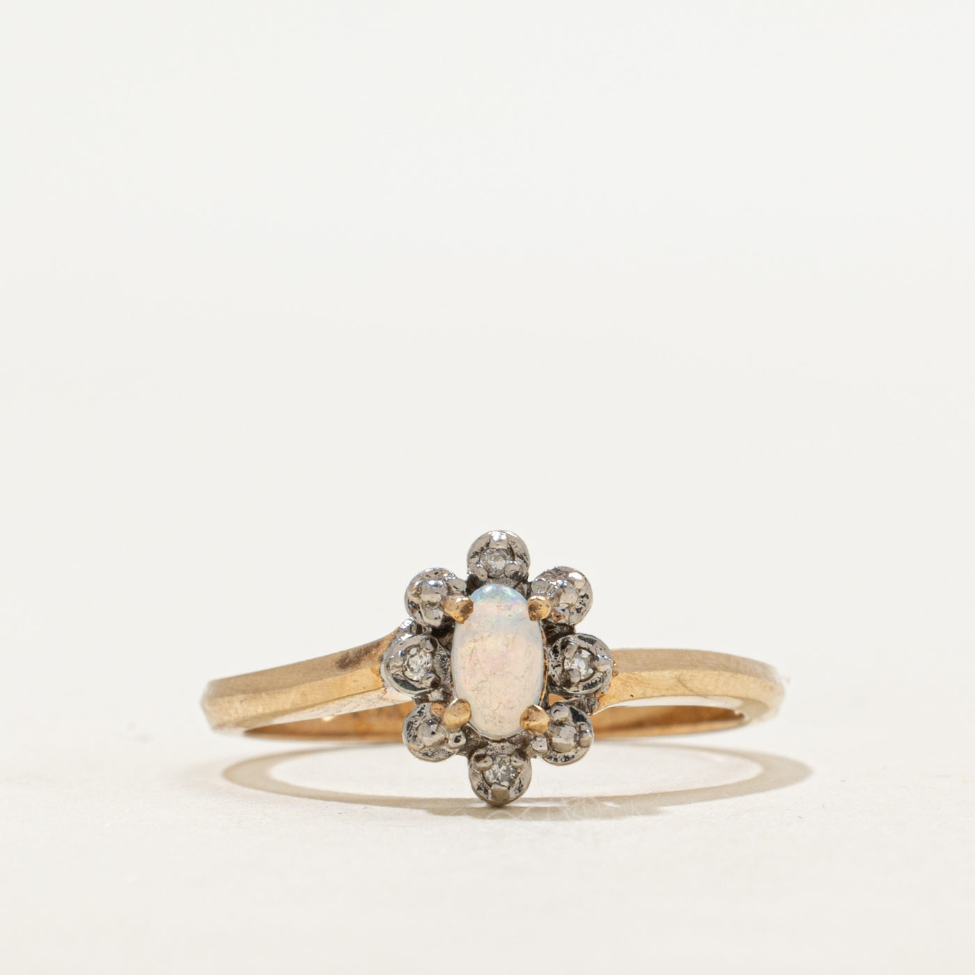 Cabochon Opal & Diamond Petal Ring | 0.12ct, 0.02ct | SZ 6.25