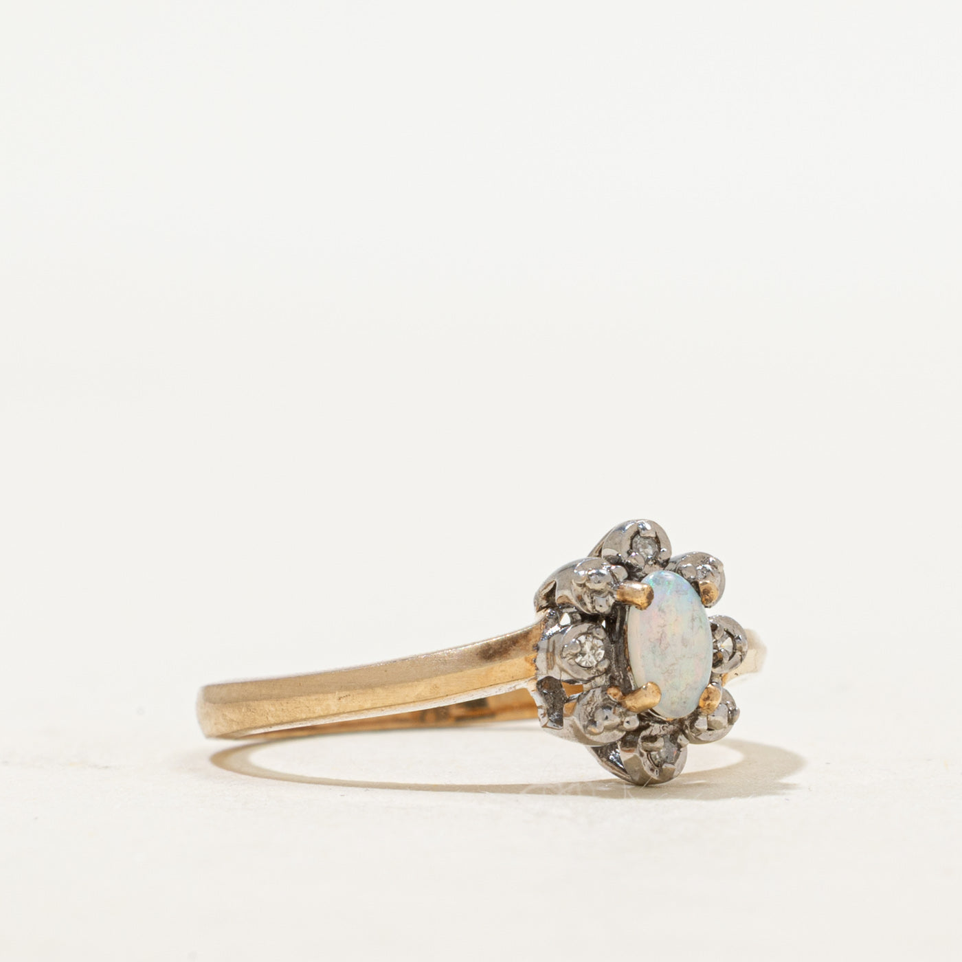 Cabochon Opal & Diamond Petal Ring | 0.12ct, 0.02ct | SZ 6.25