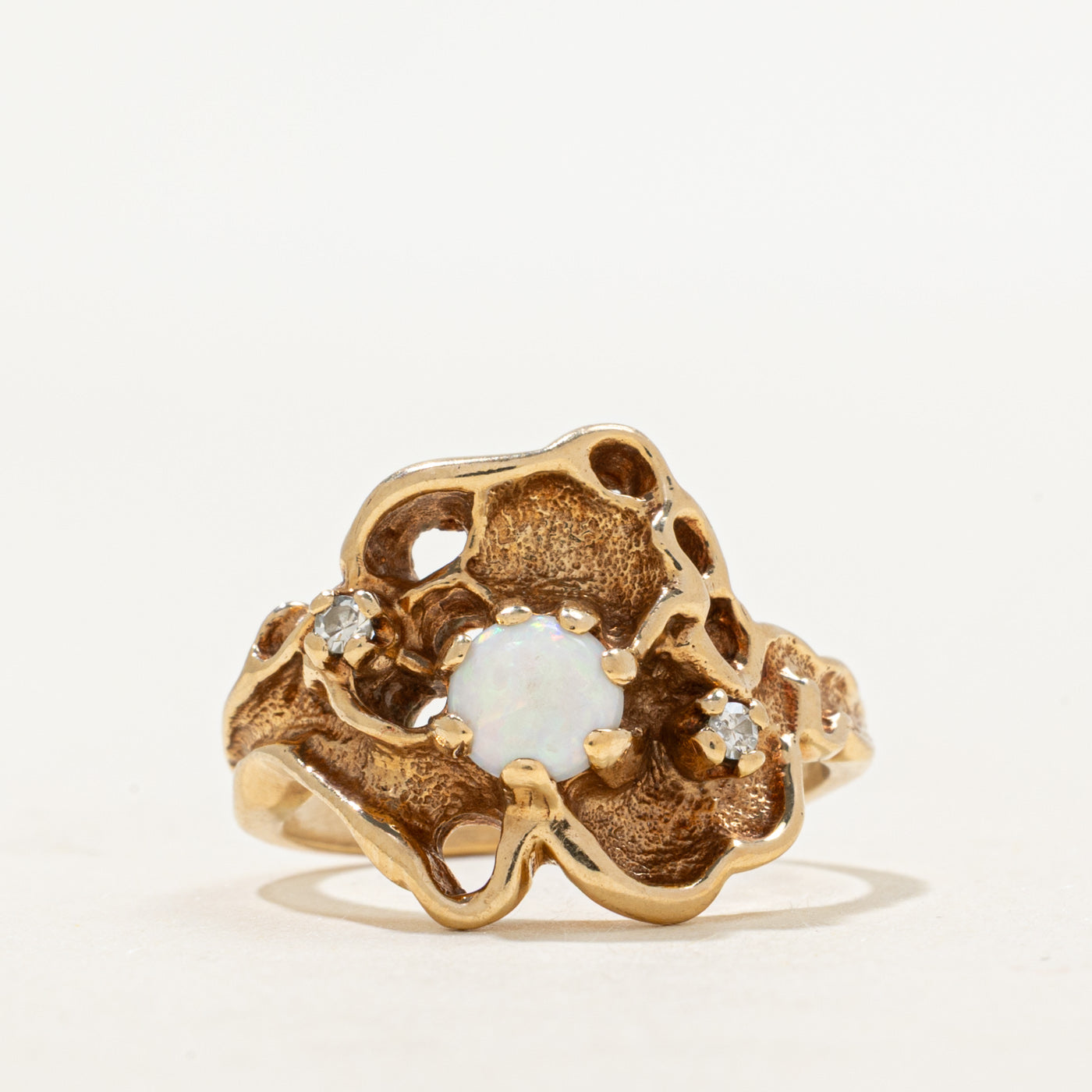 Opal & Diamond Textured Cocktail Ring | 0.26ct, 0.04ctw | SZ 5.5