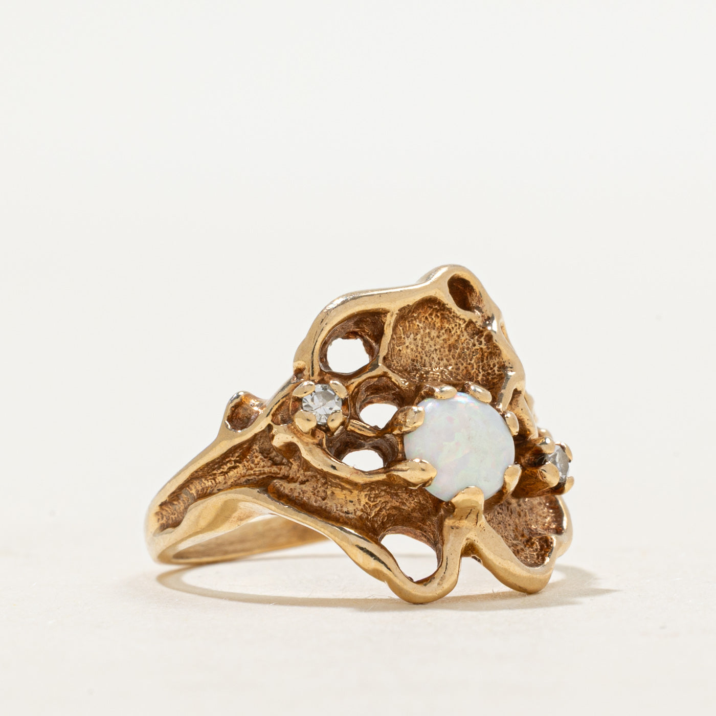 Opal & Diamond Textured Cocktail Ring | 0.26ct, 0.04ctw | SZ 5.5
