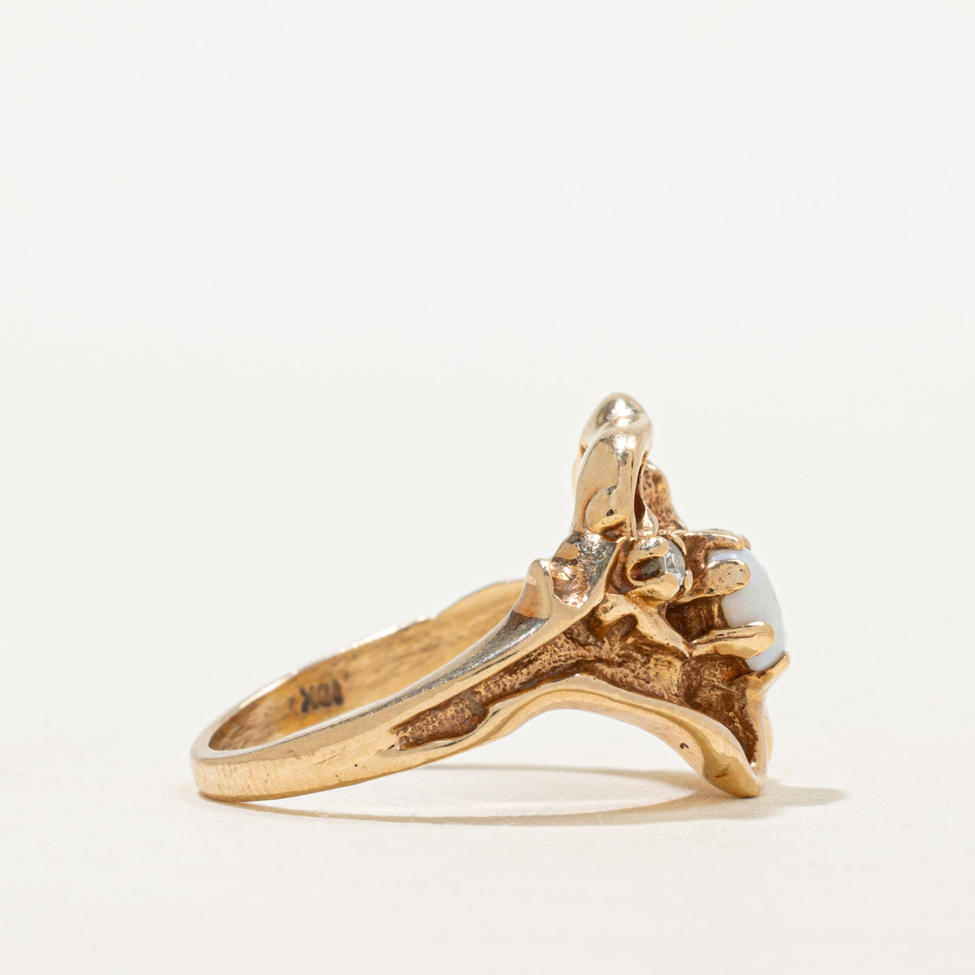 Opal & Diamond Textured Cocktail Ring | 0.26ct, 0.04ctw | SZ 5.5