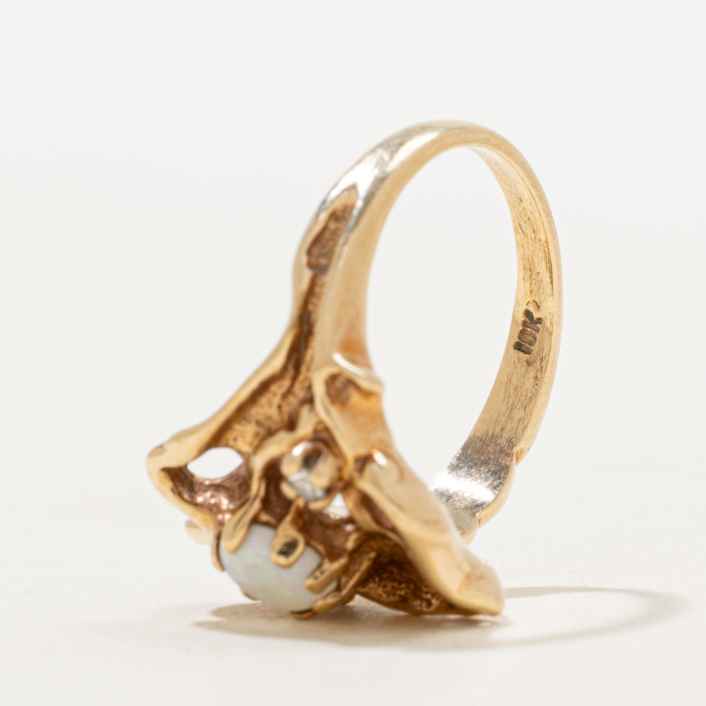 Opal & Diamond Textured Cocktail Ring | 0.26ct, 0.04ctw | SZ 5.5