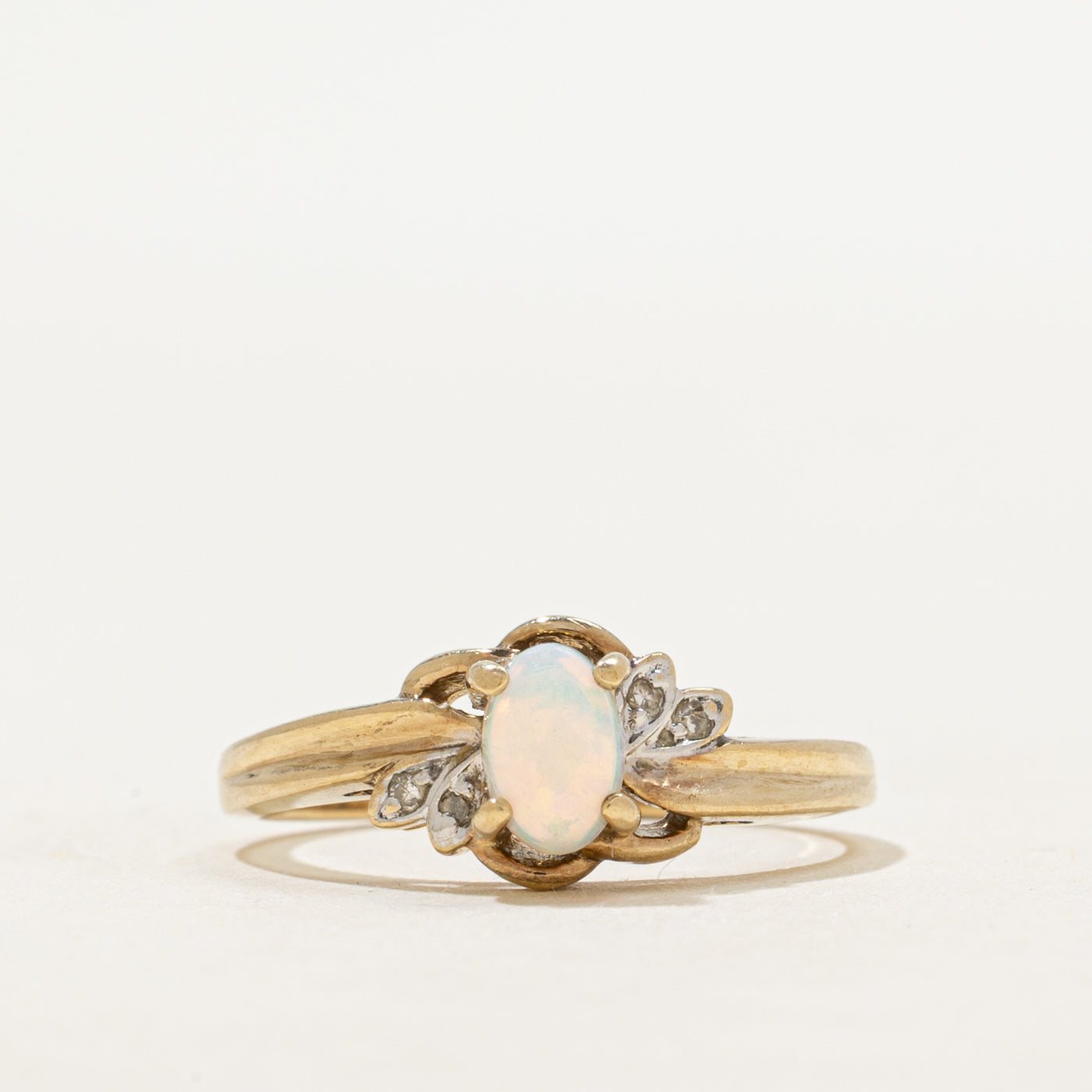 Opal & Diamond Accented Grooved Ring | 0.25ct, 0.02ctw | SZ 6