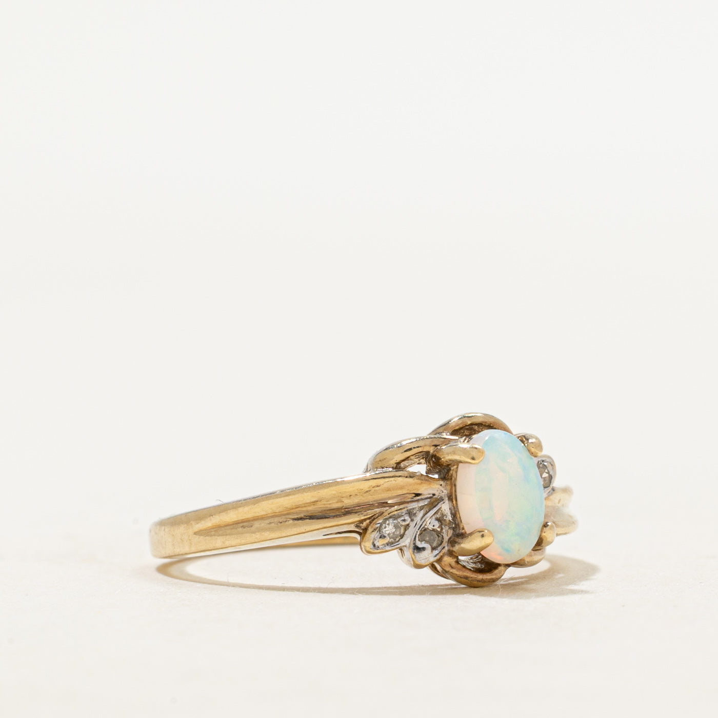 Opal & Diamond Accented Grooved Ring | 0.25ct, 0.02ctw | SZ 6