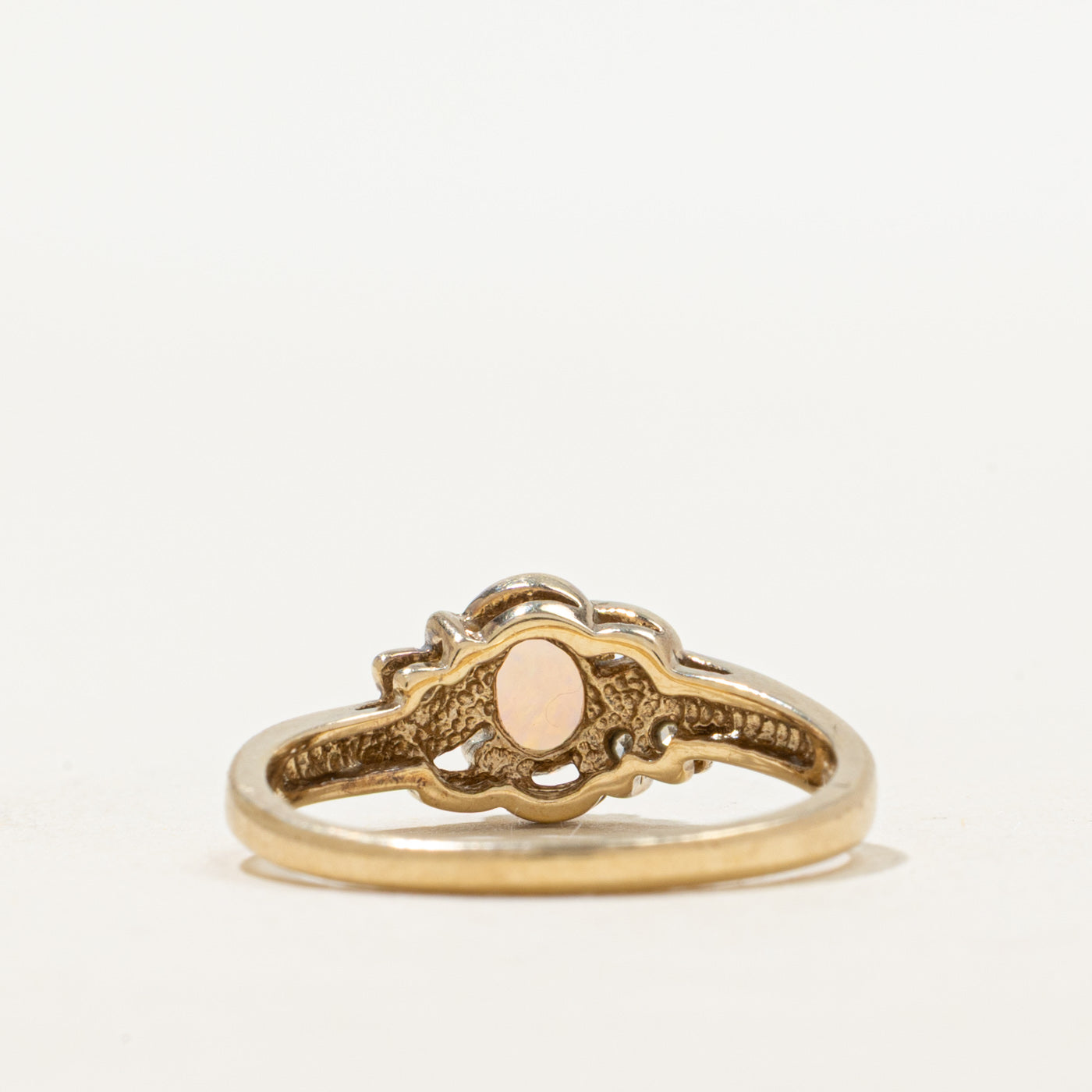 Opal & Diamond Accented Grooved Ring | 0.25ct, 0.02ctw | SZ 6