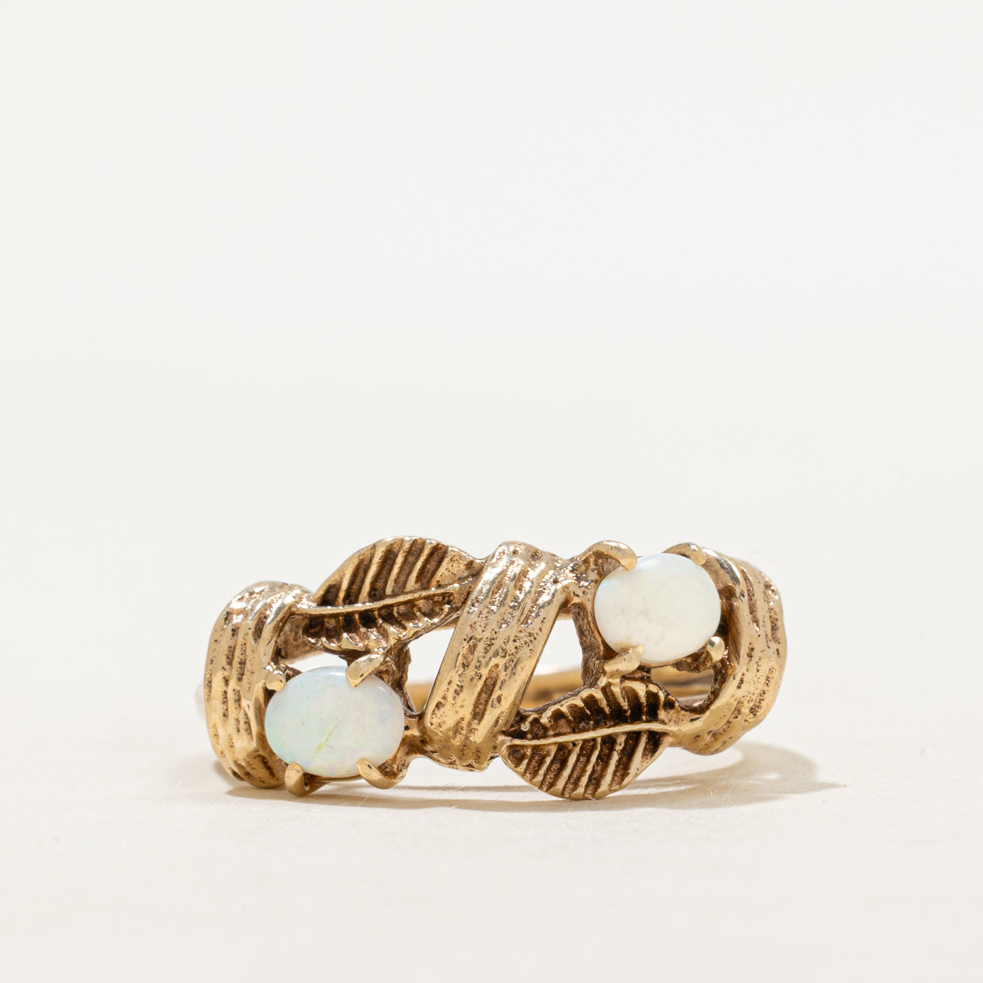 Two Stone Opal Leafy Cocktail Ring | 0.50ctw | SZ 8.75