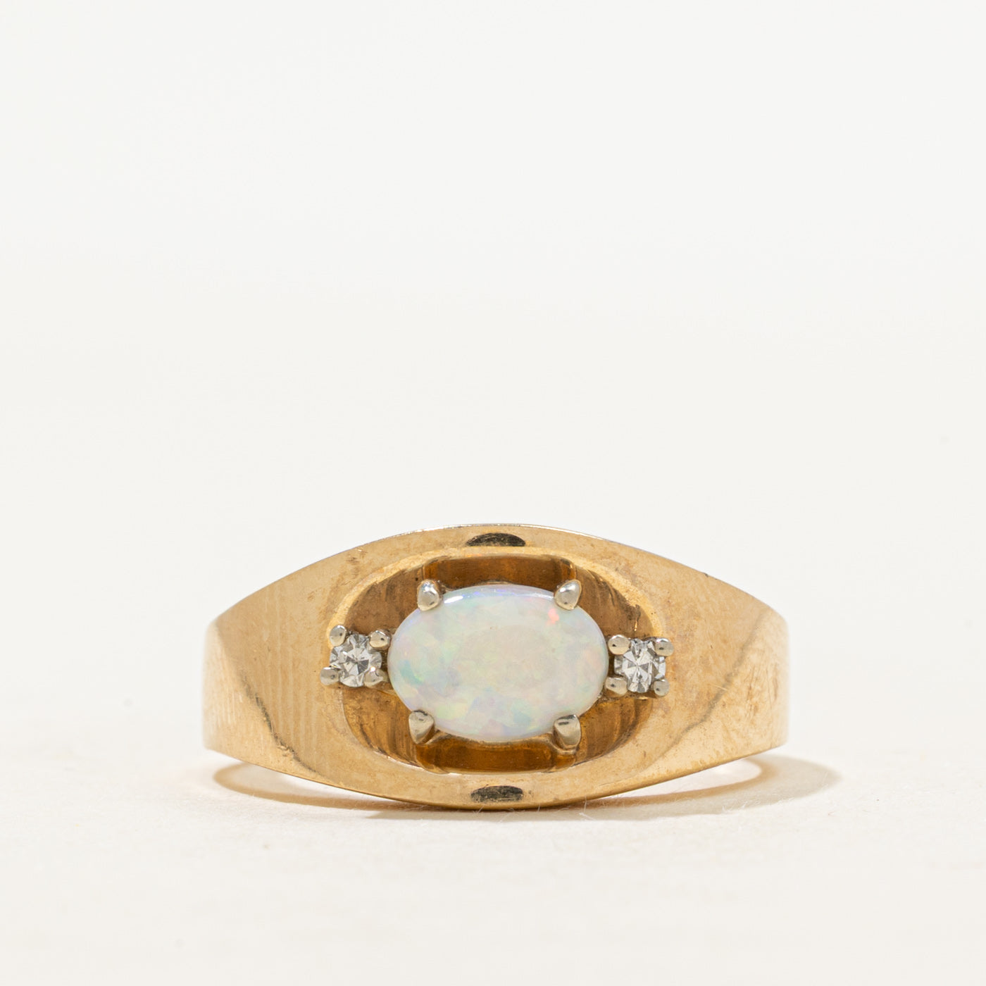 East West Opal & Diamond Chunky Ring | 0.35ct, 0.04ctw | SZ 6.75