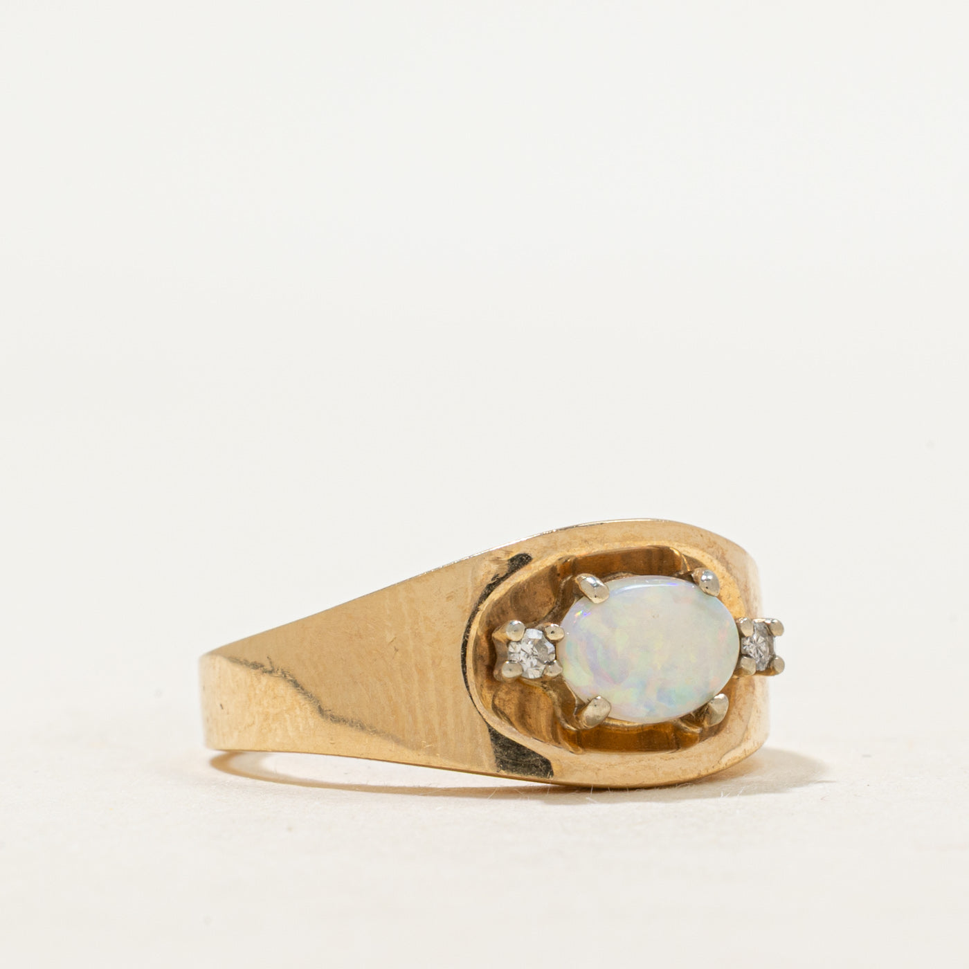 East West Opal & Diamond Chunky Ring | 0.35ct, 0.04ctw | SZ 6.75