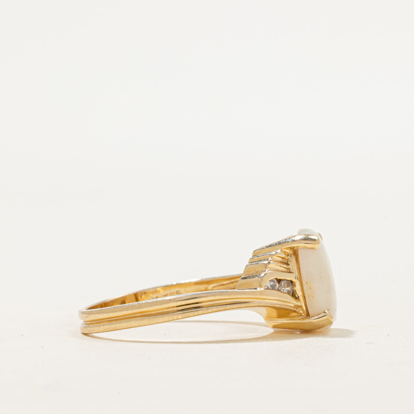 Cabochon Opal & Diamond Grooved Bypass Ring | 1.25ct, 0.08ctw | SZ 7.25