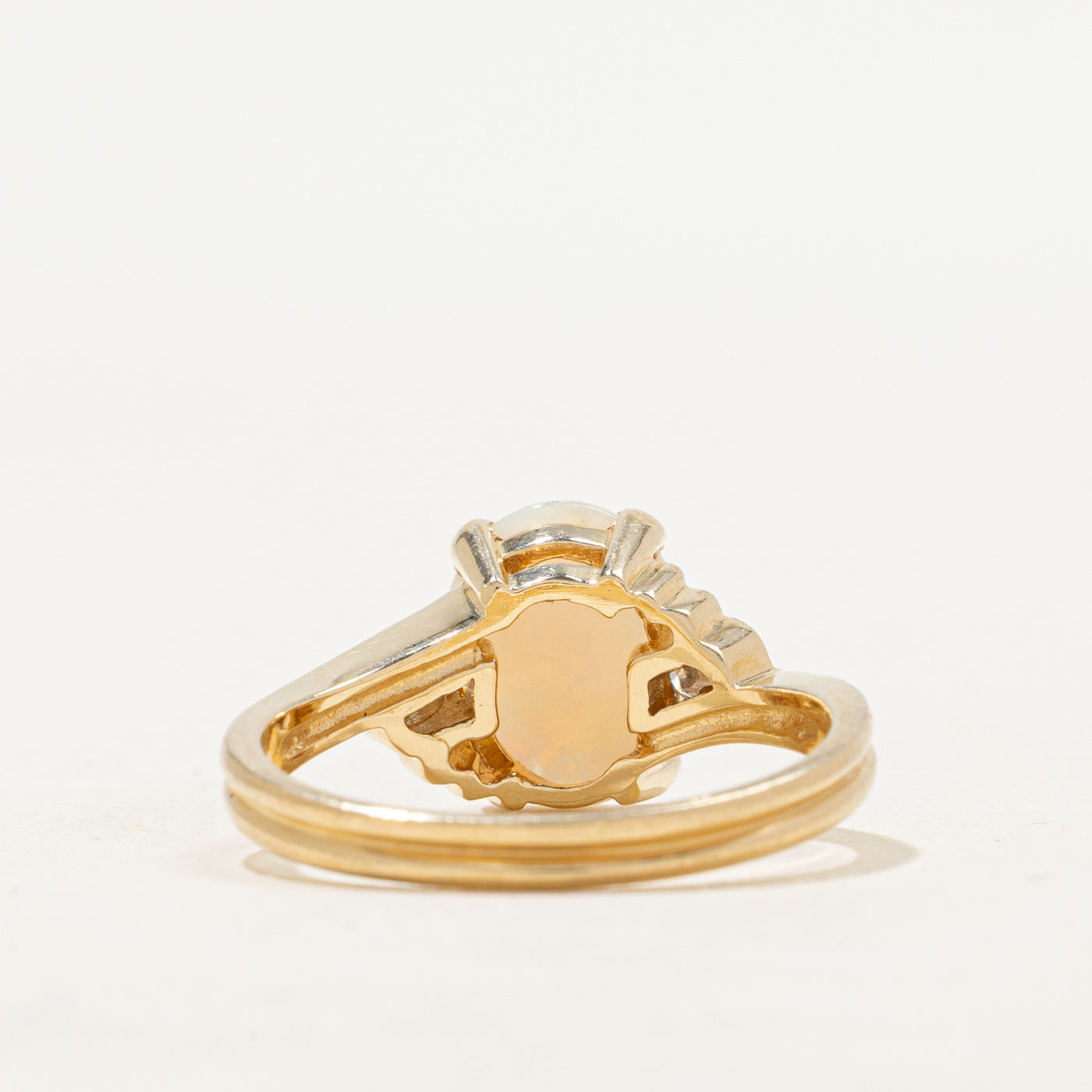 Cabochon Opal & Diamond Grooved Bypass Ring | 1.25ct, 0.08ctw | SZ 7.25