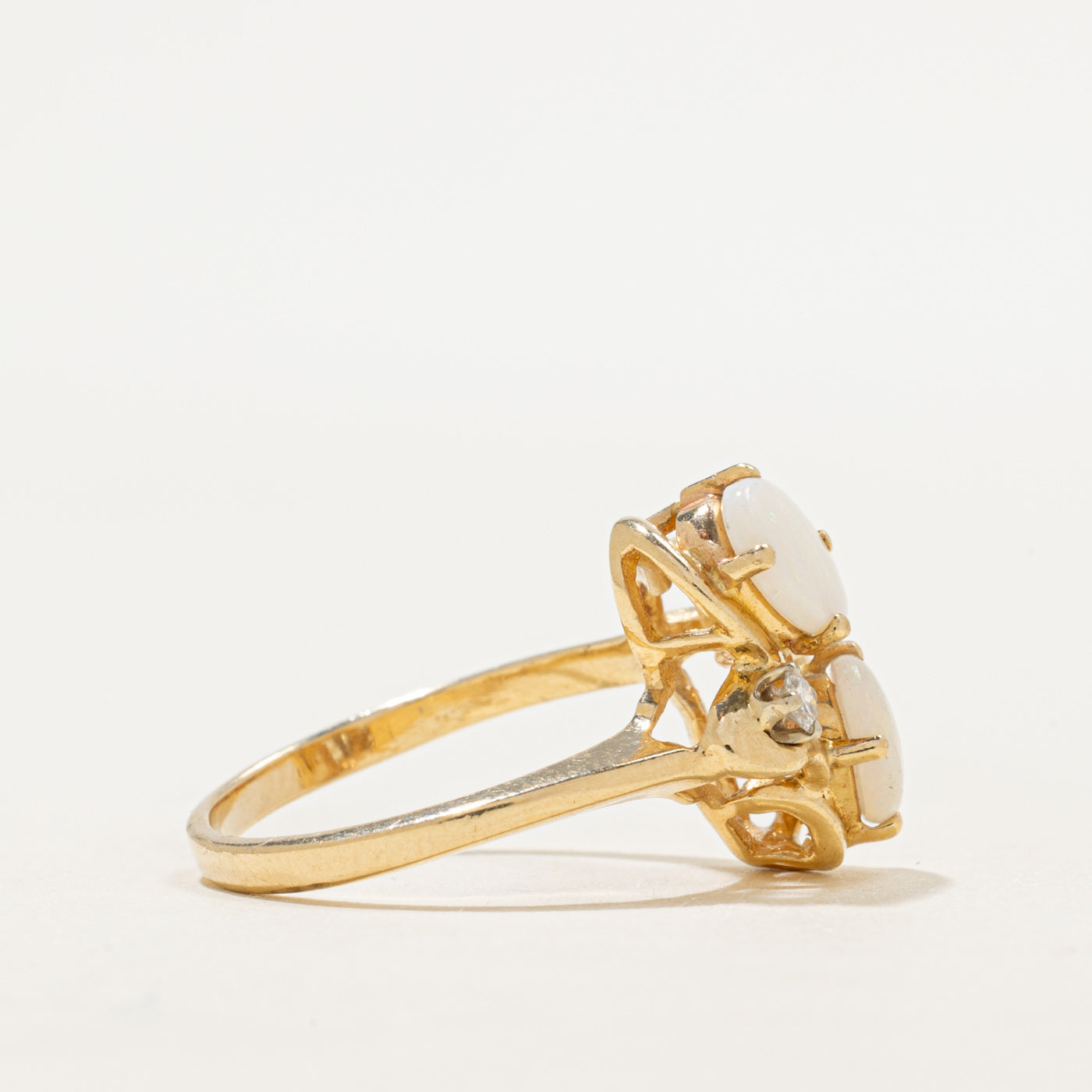 Bague deux pierres avec opale et diamants | 0,70 ct et 0,10 ct | Taille 7