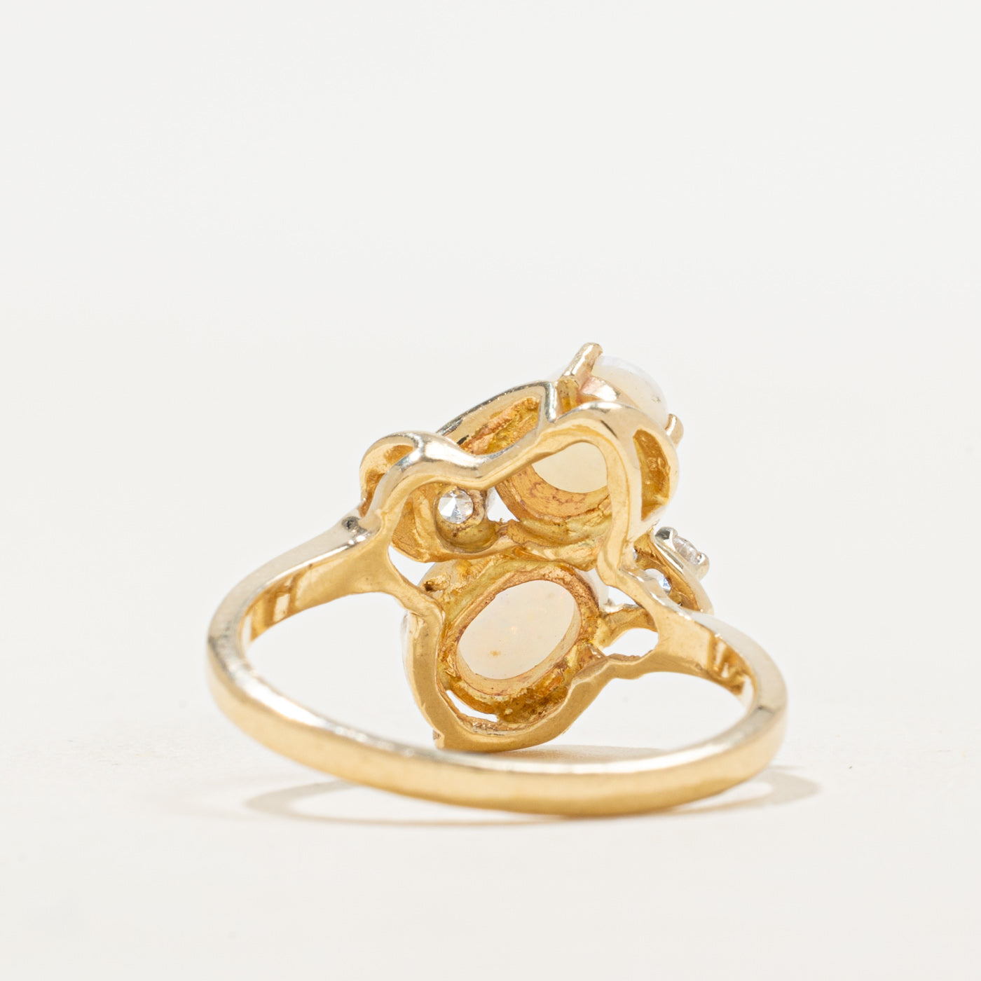 Bague deux pierres avec opale et diamants | 0,70 ct et 0,10 ct | Taille 7