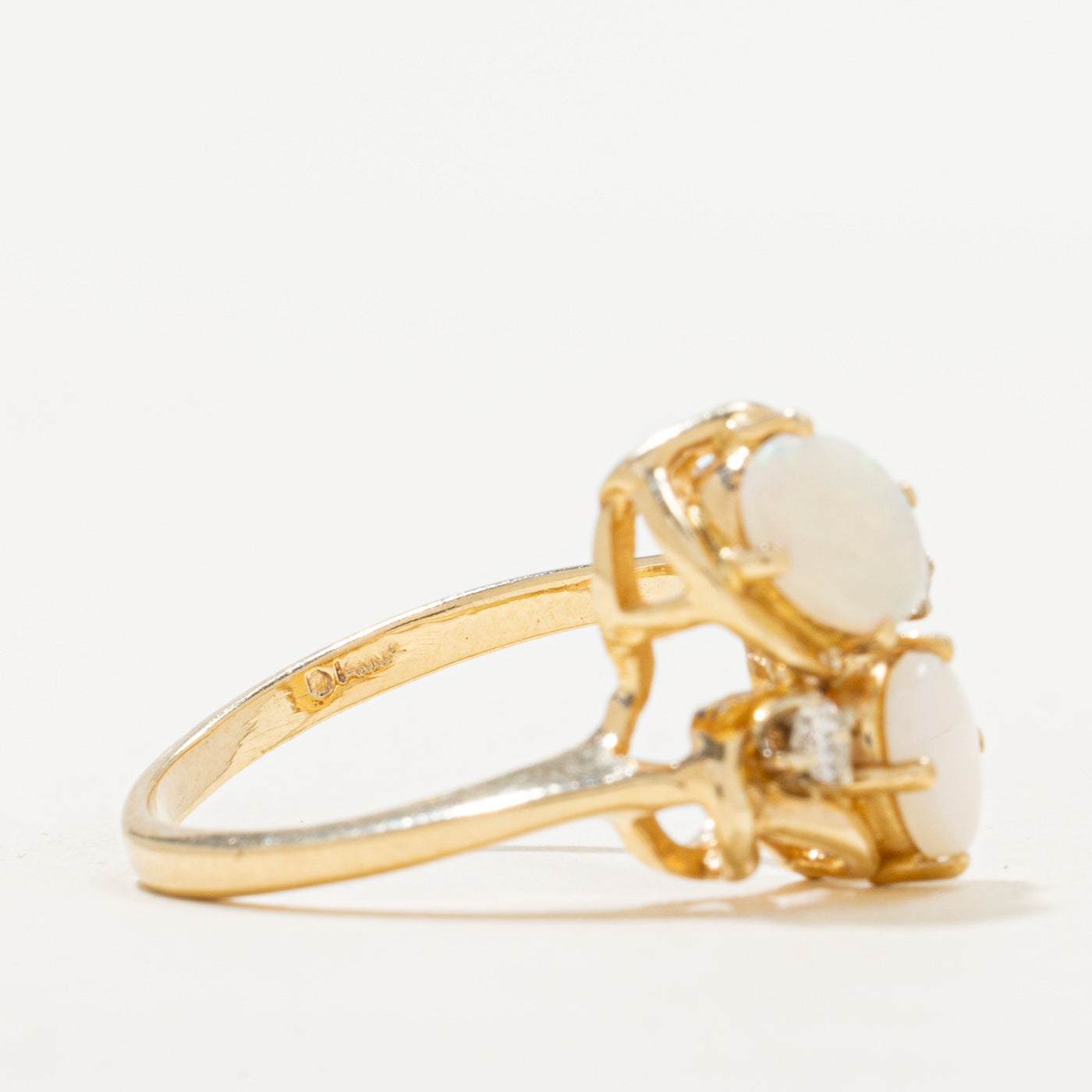Bague deux pierres avec opale et diamants | 0,70 ct et 0,10 ct | Taille 7