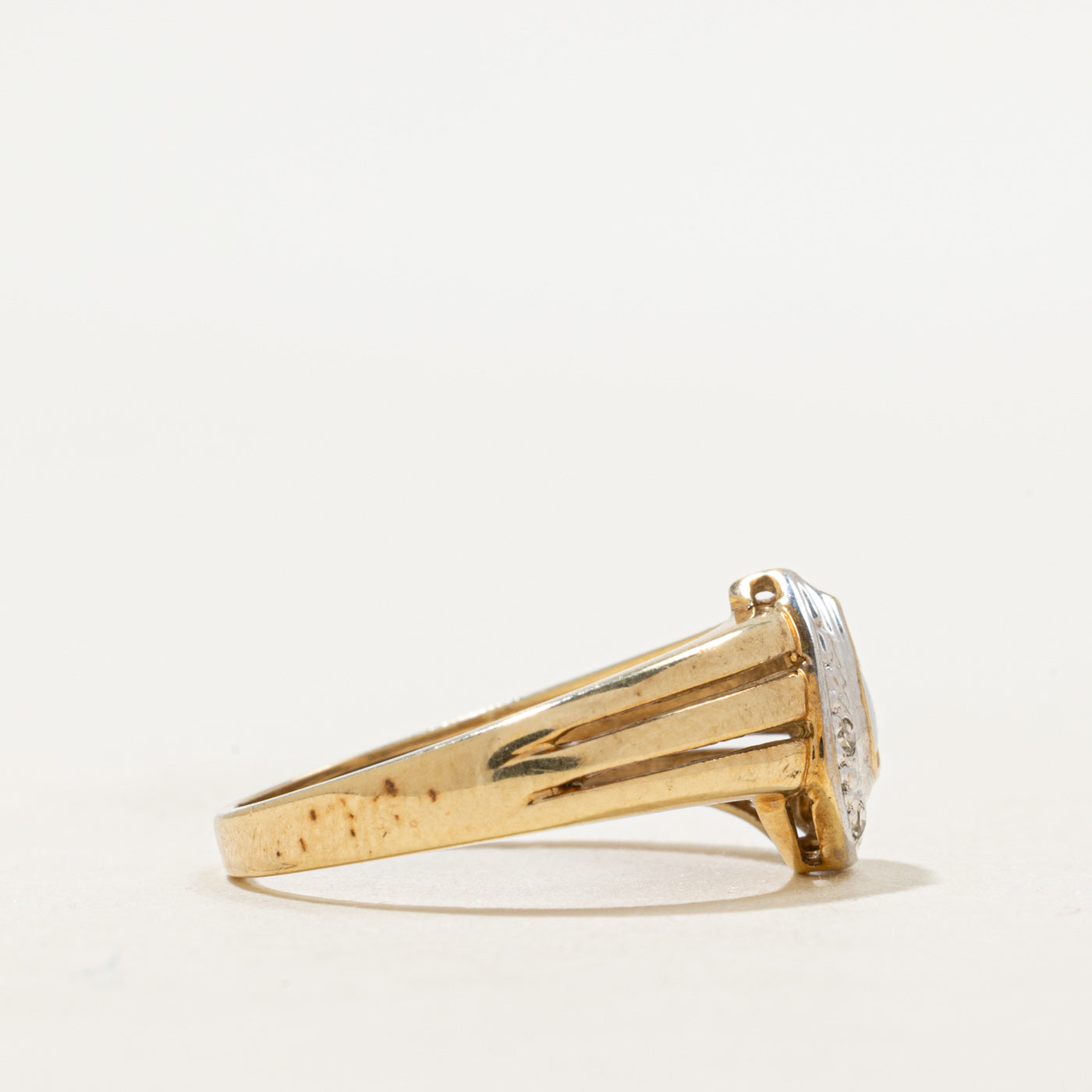 Bezel Set Opal & Diamond Grooved Ring | 0.18ct, 0.04ctw | SZ 7