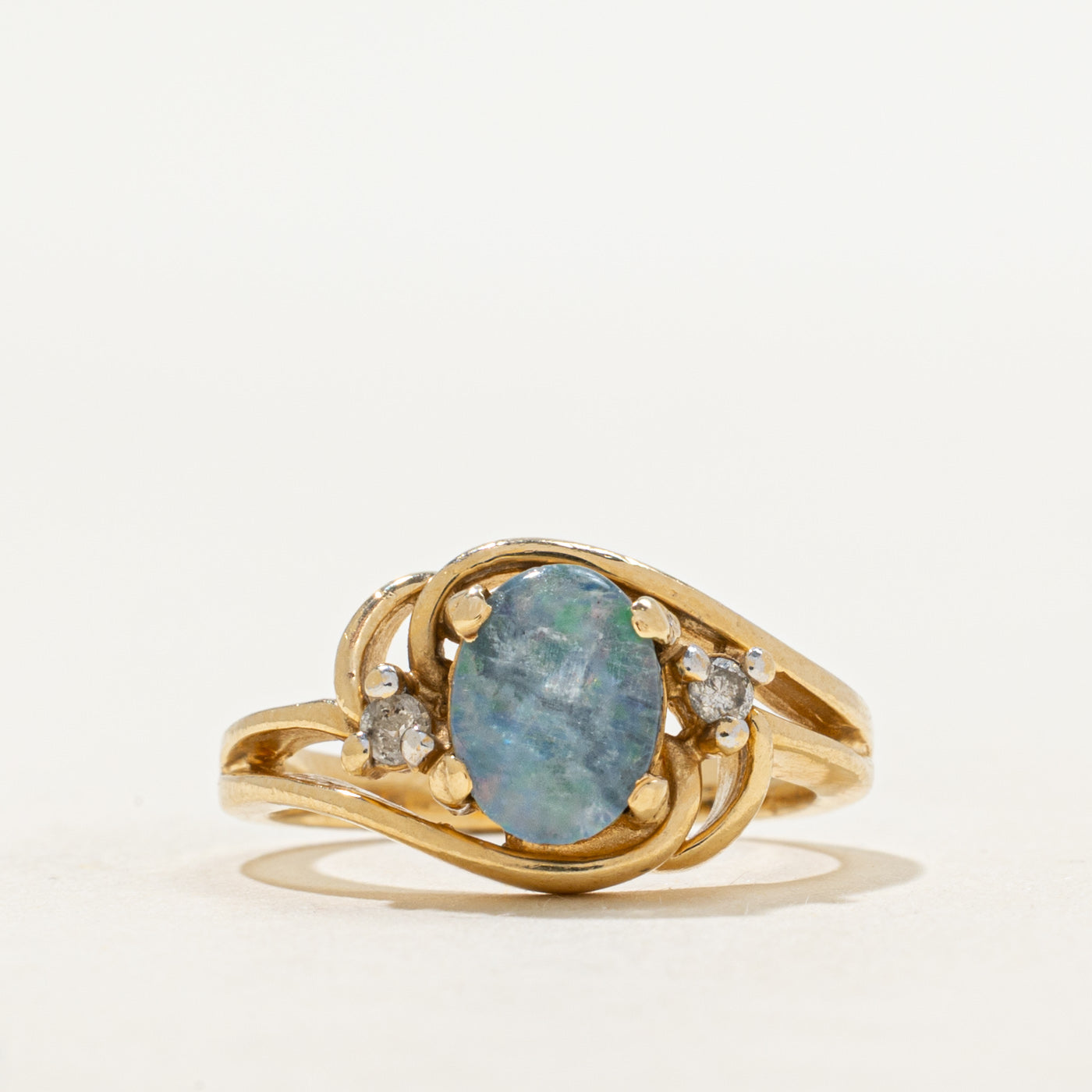 Opal Triplet & Diamond Bypass Ring | 0.70ct, 0.06ctw | SZ 5