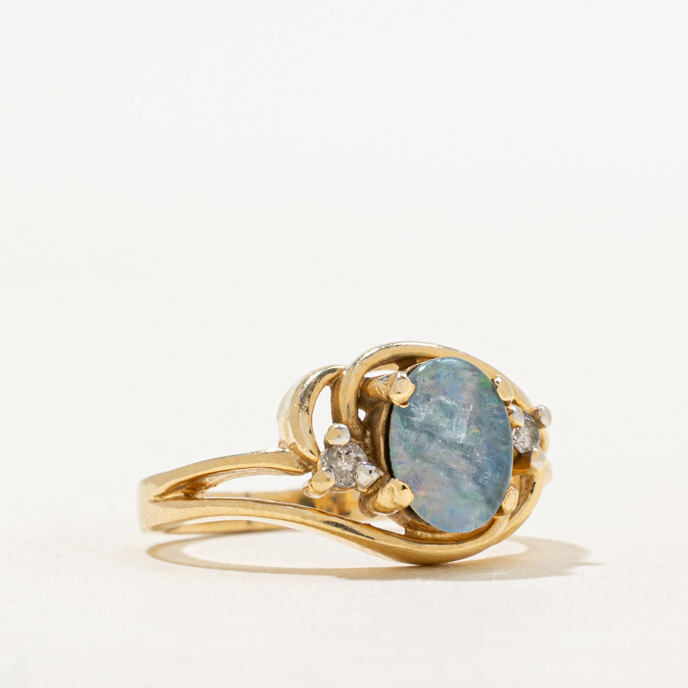 Opal Triplet & Diamond Bypass Ring | 0.70ct, 0.06ctw | SZ 5