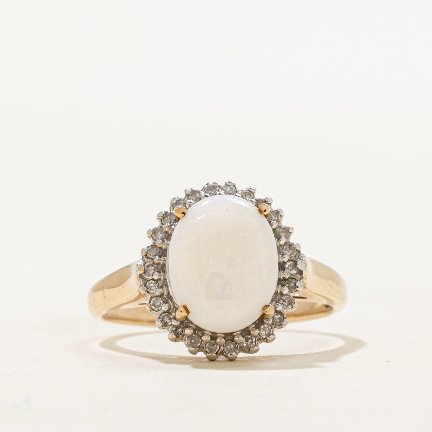 Opal & Diamond Petal Halo Cocktail Ring | 1.50ct, 0.11ctw | SZ 7