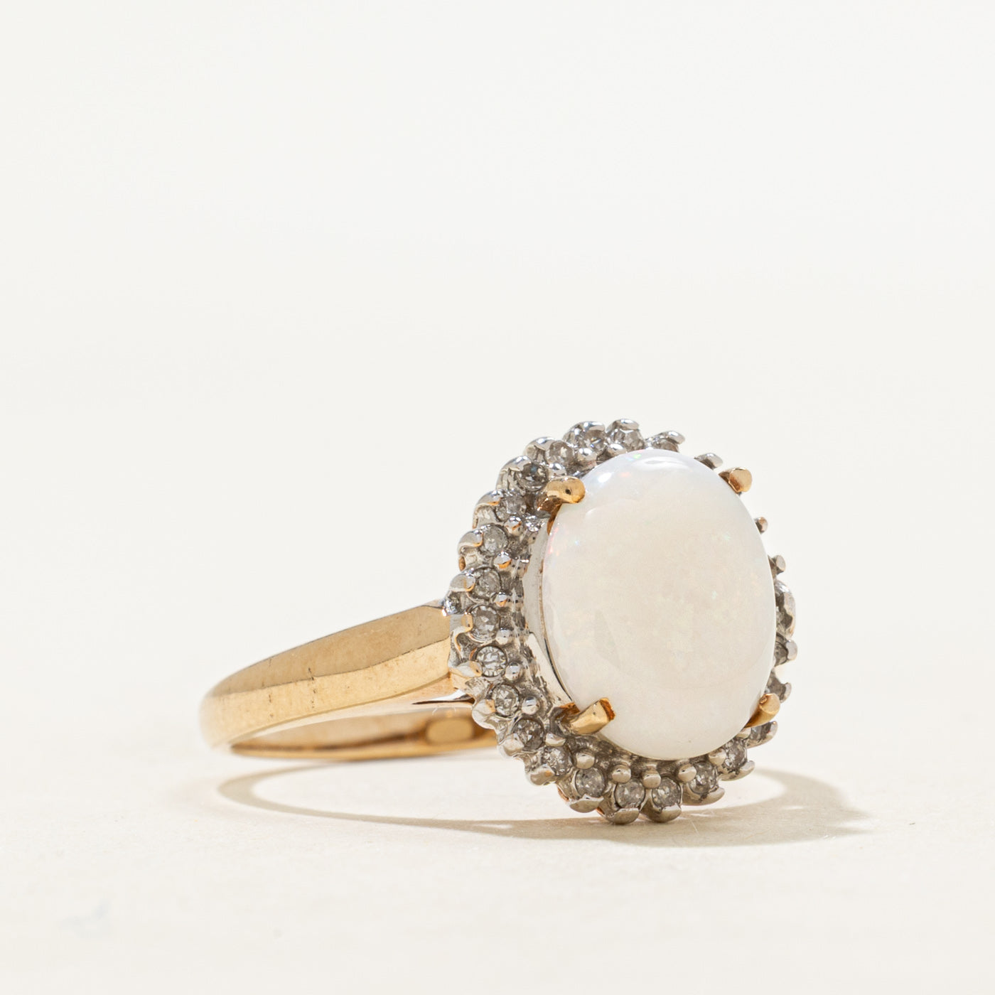 Opal & Diamond Petal Halo Cocktail Ring | 1.50ct, 0.11ctw | SZ 7
