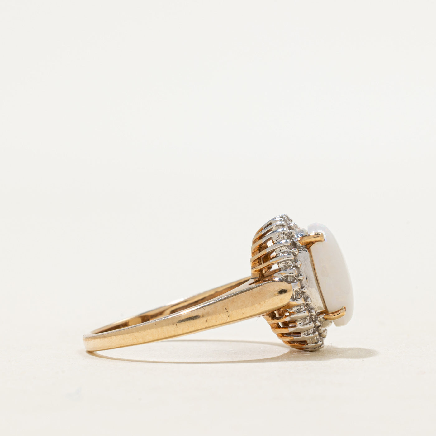 Opal & Diamond Petal Halo Cocktail Ring | 1.50ct, 0.11ctw | SZ 7
