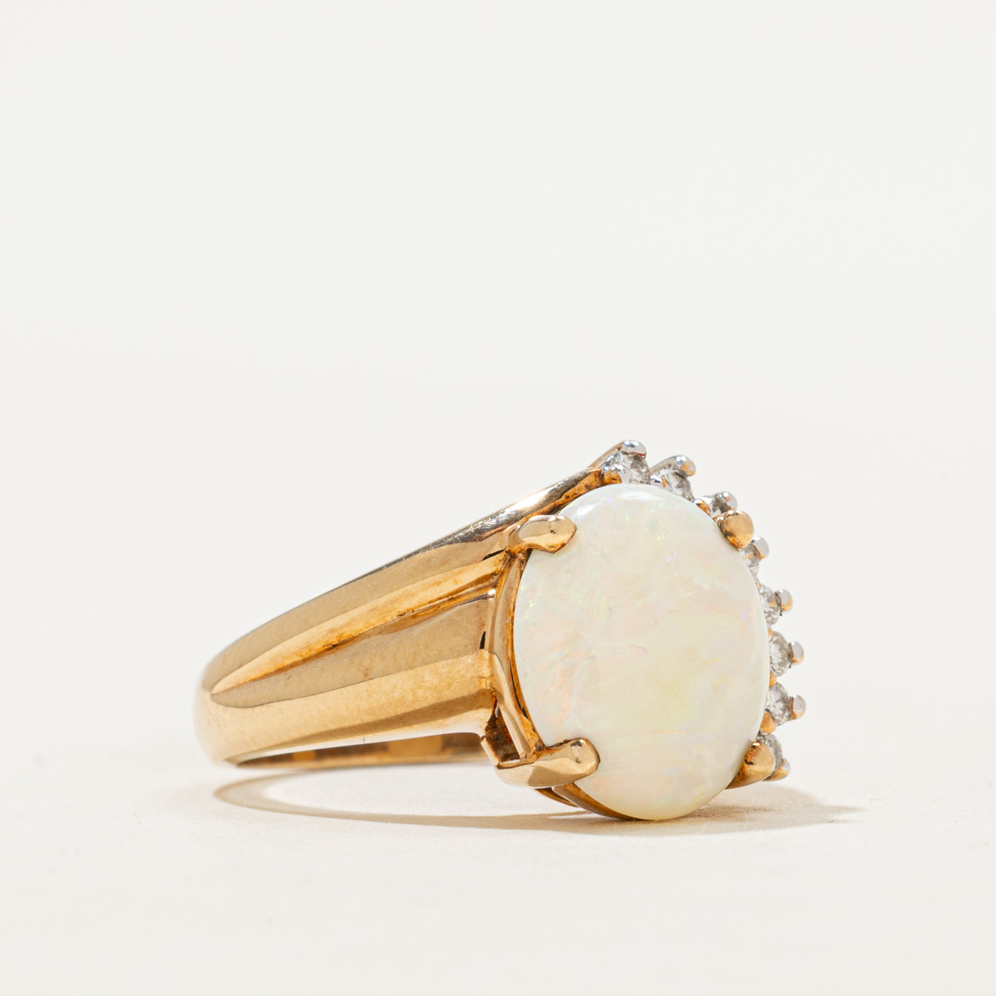 Opal & Diamond Grooved Cocktail Ring | 2.20ct, 0.16ctw | SZ 6.25